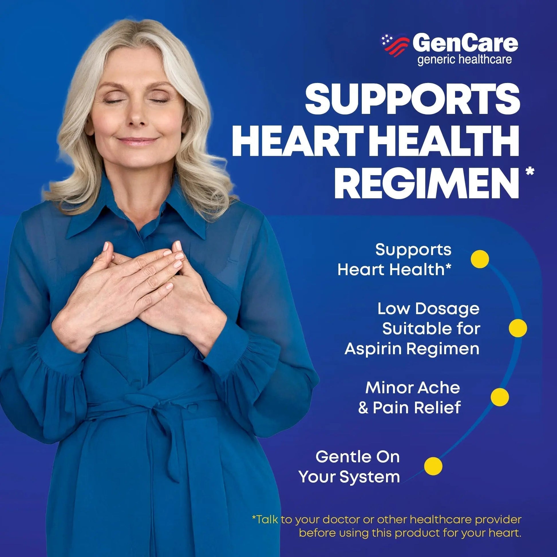 GenCare - Low Dose Aspirin 81mg for Adults Coated (NSAID) 500 Tablets | Adult Low Dose | Enteric Coated Aspirin Pills | Muscle Pain & Menstrual Pain Relief | Fever Reducer | Generic Bayer GenCareAu supplements
