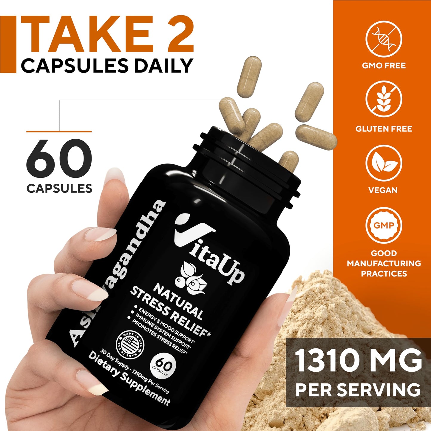 VitaUp Organic Ashwagandha Capsules 1310 mg - USA Made Ashwagandha Supplements VitaUpUS supplements