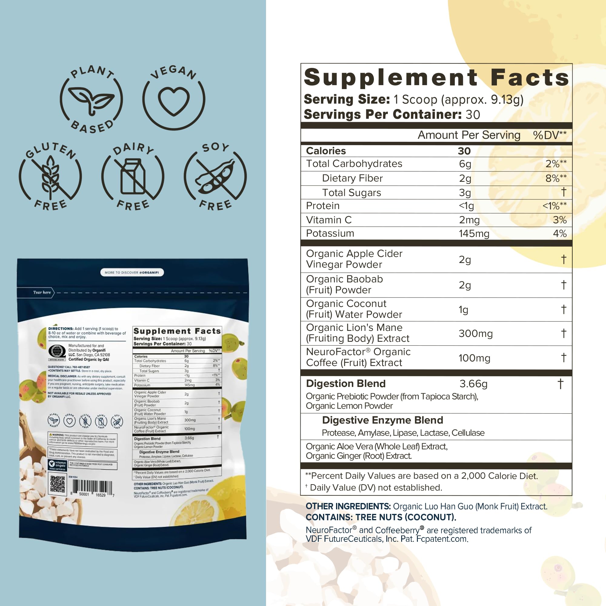Organifi Pure - Promotes Stimulation in Learning, Memory, Focus, and Clarity - Brain Support with Superfoods - Gluten-Free and Non GMO - Best Served Cold, 30 Servings OrganifiAu supplements