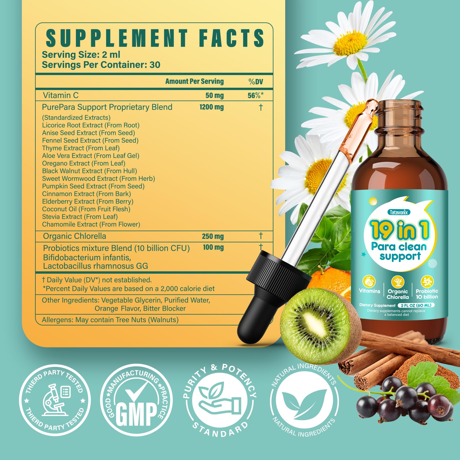 Tatavonix 19 in 1 Herbal Gut Cleanse Drops – Wormwood, Black Walnut, Chlorella 250mg, 10B Probiotics, Clove & Oregano – Liquid Detox Support for Adults & Kids, Alcohol-Free, 4oz TatavonixAu supplements