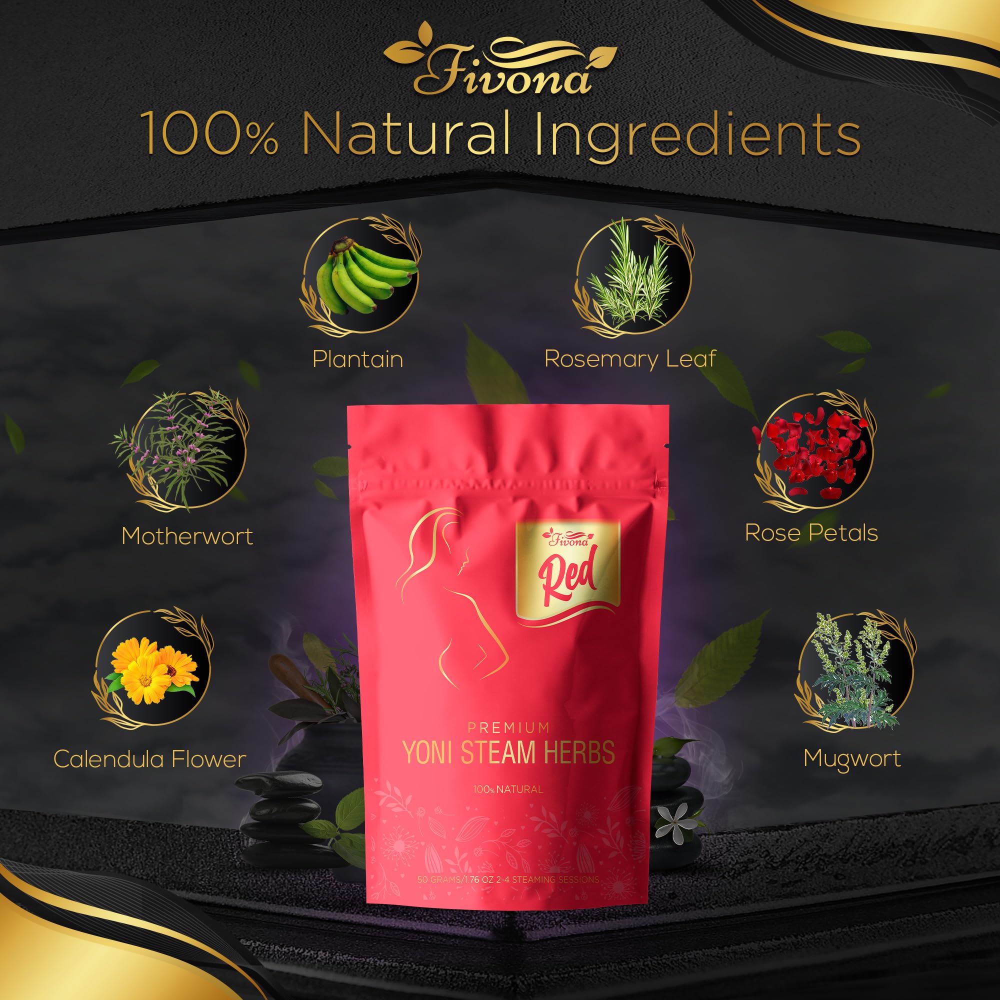 Fivona 4-in-1 Feminine Care Kit, Yoni Oil, Yoni Soap, Yoni Steaming Pot and Red Premium V Steam Herbs FIVONAAu supplements