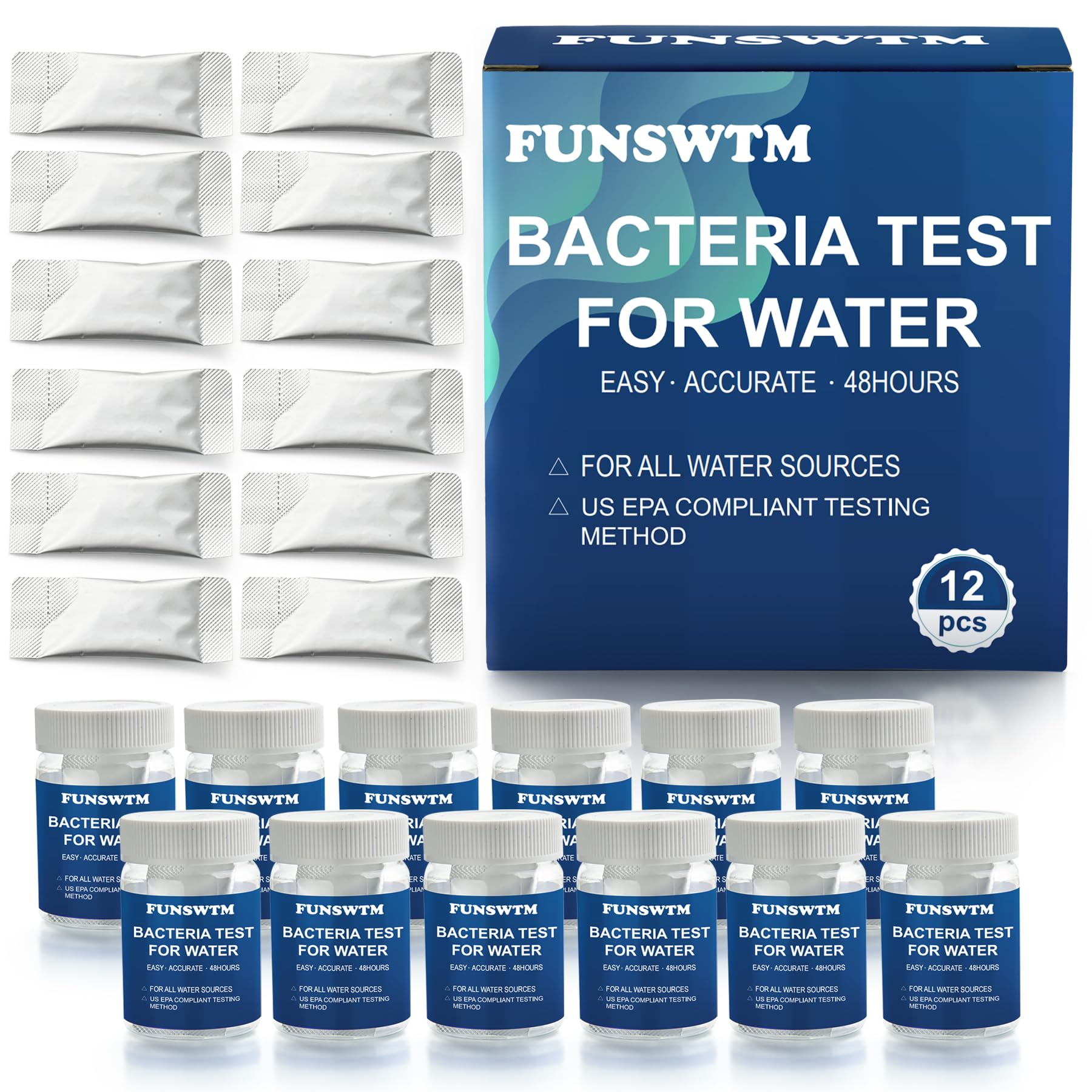 Coliform Bacteria Test Kit: 12-Pack Easy at-Home Well, Tap, Pool, Spring, Pond, Lake Drinking Water Quality Test FUNSWTMAu supplements