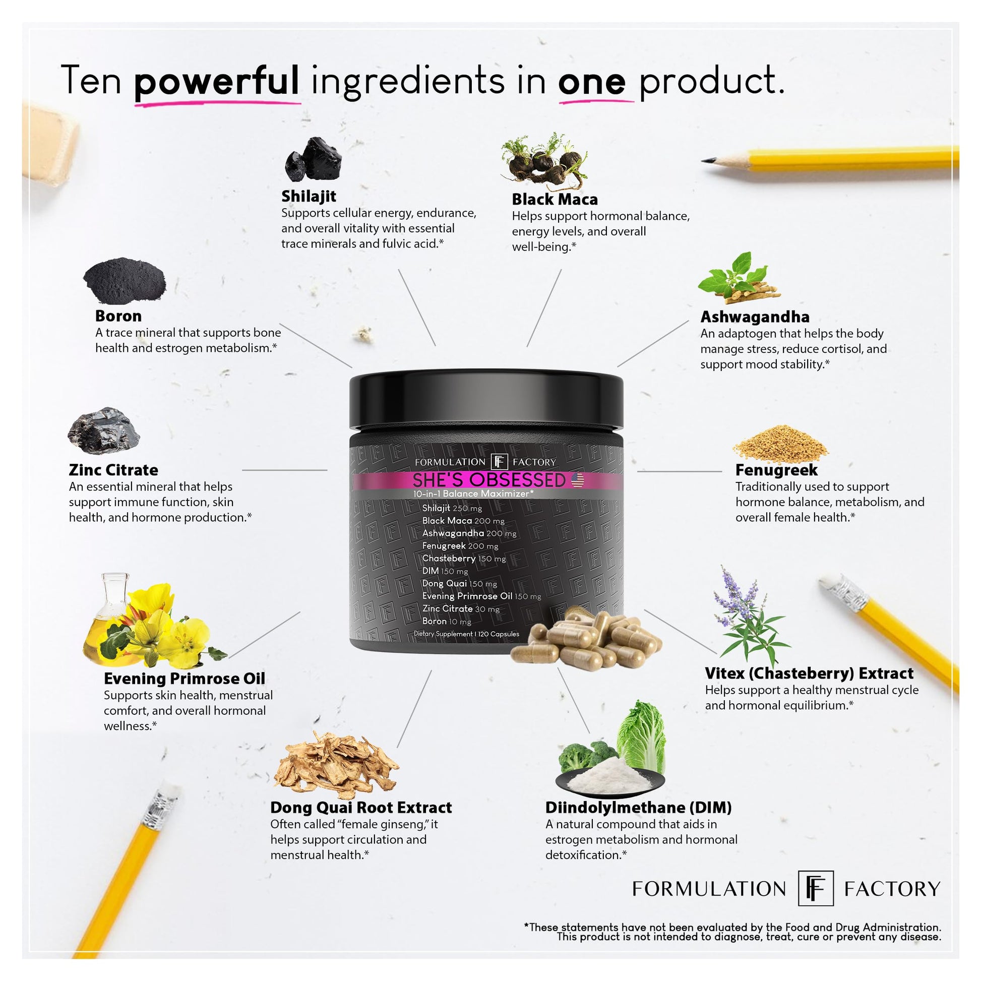 Formulation Factory She's Obsessed: 10-in-1 Hormone Balance Maximizer with Shilajit, Maca, Ashwagandha, DIM, Dong Quai, Zinc & More for Vitality & Balance – 120 Capsules 2 Months Formulation FactoryAu supplements