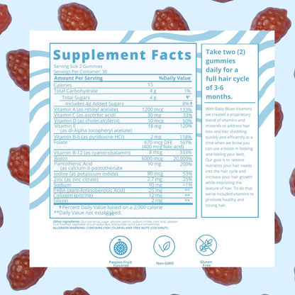 Baby Blues Postpartum Hair Loss Vitamins - Passion Fruit Gummies with Biotin, Collagen, & Folate Baby BluesUS supplements