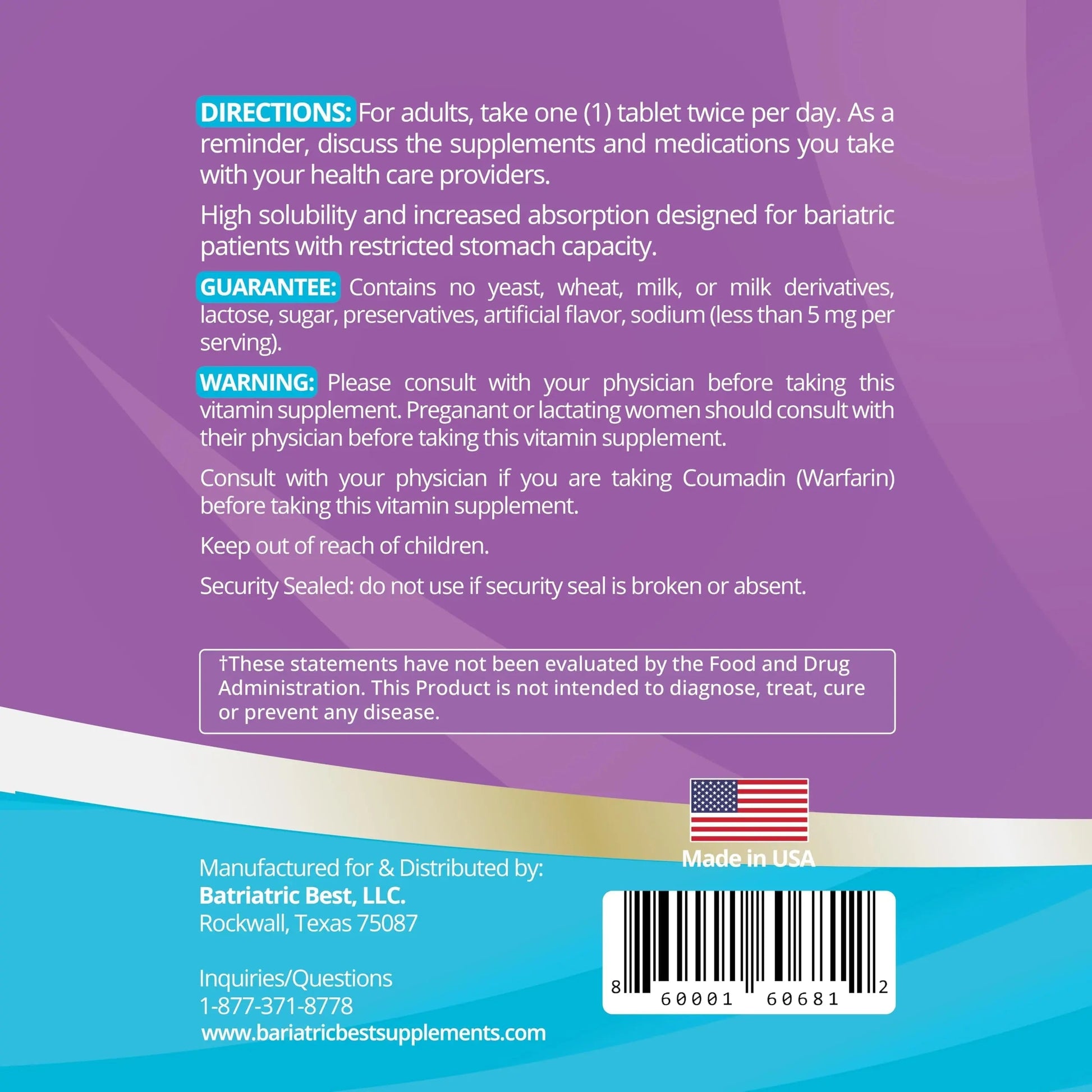 High A D E K Bariatric Multivitamin for Post DS/SADI Surgery, 25 Essential Nutrients for Post-Weight Loss Surgery, 60 Tablets Bariatric Best SupplementsAu supplements