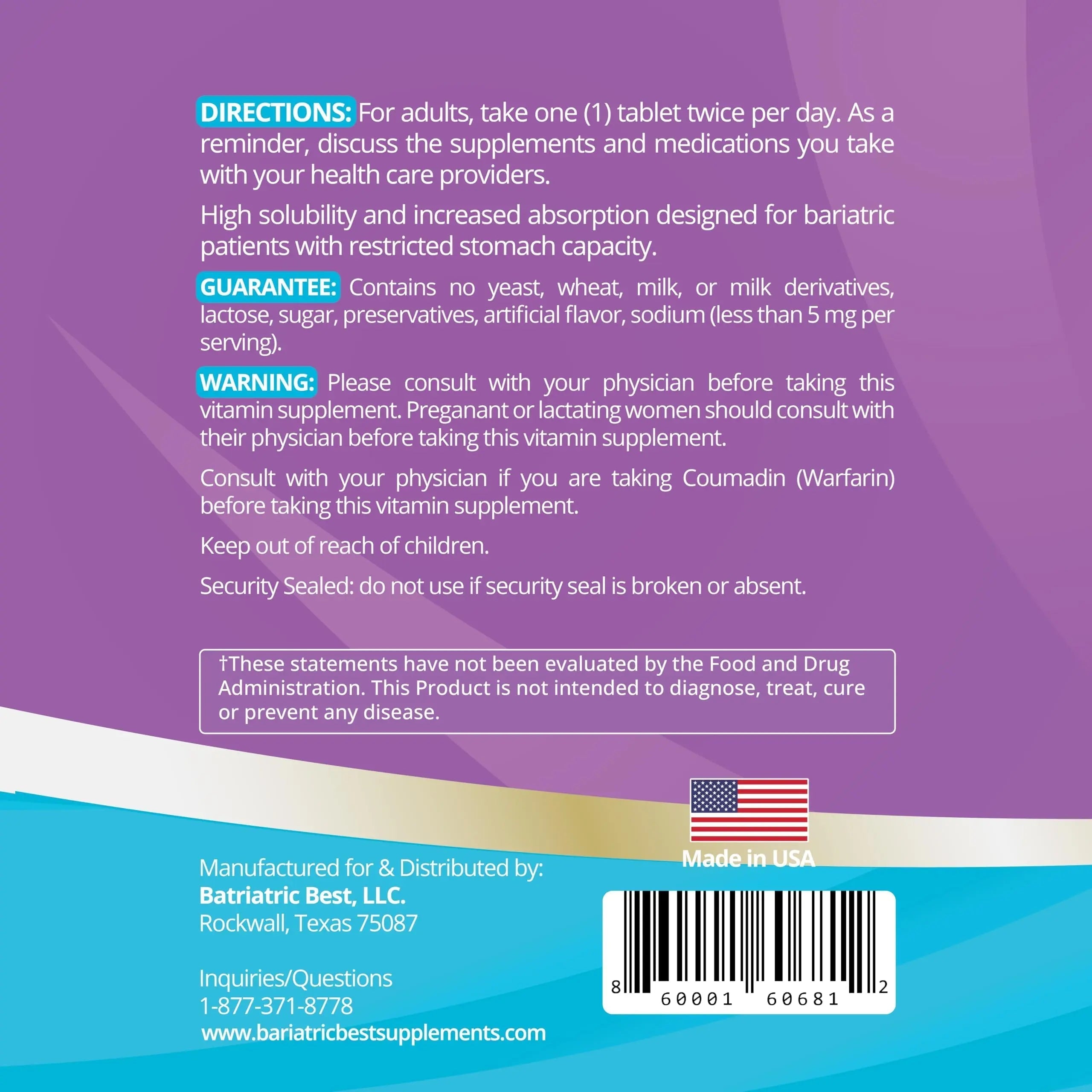 High A D E K Bariatric Multivitamin for Post DS/SADI Surgery, 25 Essential Nutrients for Post-Weight Loss Surgery, 60 Tablets Bariatric Best SupplementsAu supplements