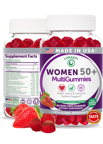 Lunakai USA Made 50 Plus Women's Multivitamin Gummies - Delicious Formula Enhanced with Essential Vitamins & Minerals for Health & Vitality - 60ct LunakaiAu supplements