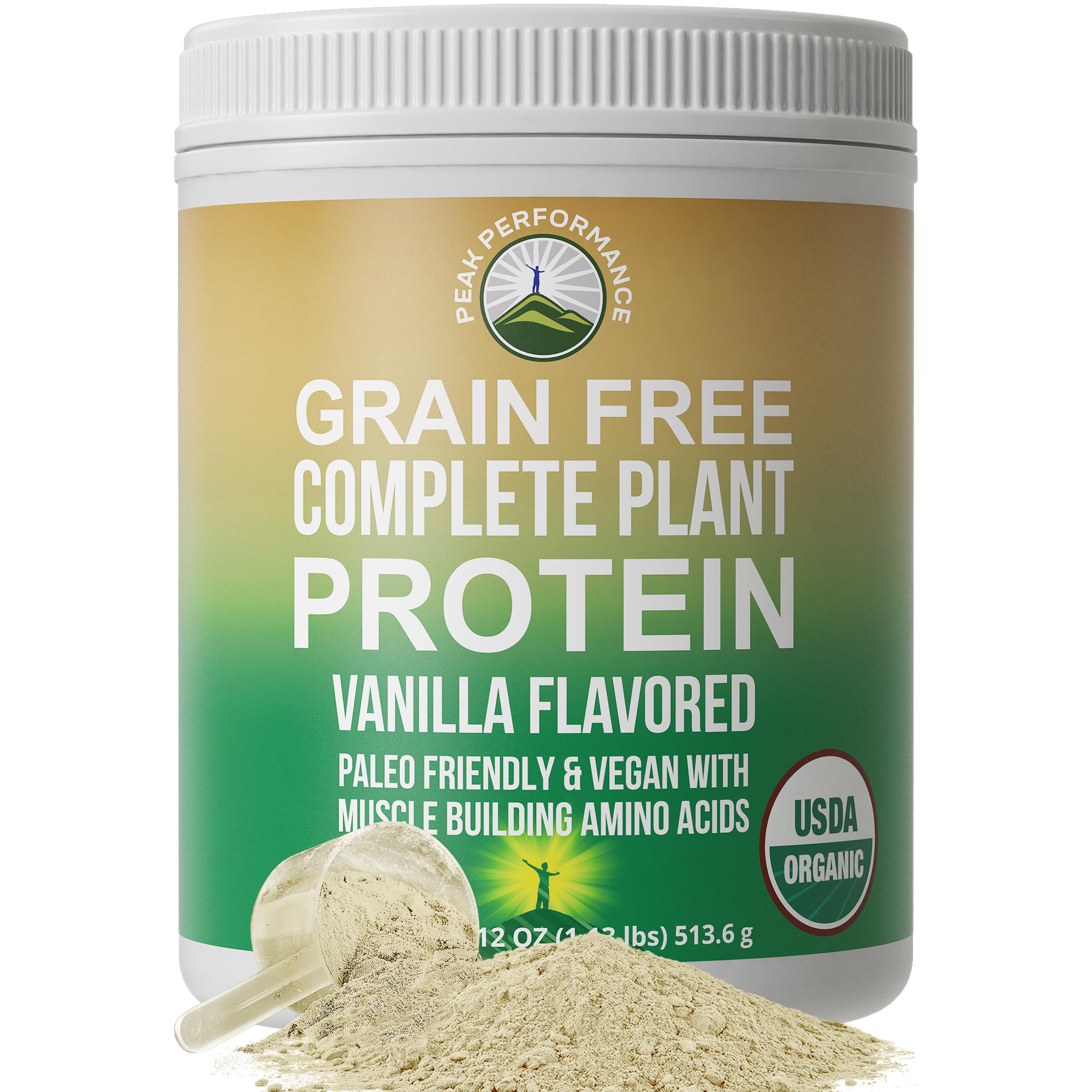 Peak Performance Organic Paleo Grain Free Plant Based Raw Vegan Protein Powder. Amazing Amino Acid Profile and Less Than 1g of Sugar. with Hemp and Pea Protein Vanilla Flavored Peak PerformanceAu supplements