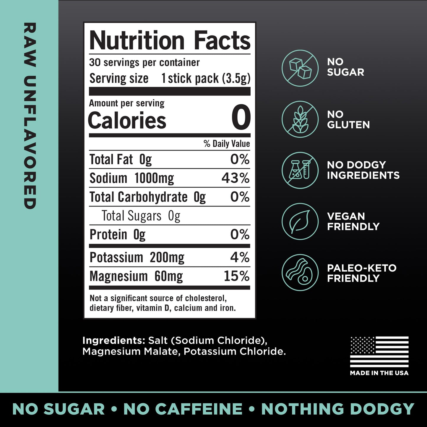 LMNT Zero Sugar Electrolytes - Raw Unflavored Salt | Drink Mix | 30-Count Drink LMNTUS supplements