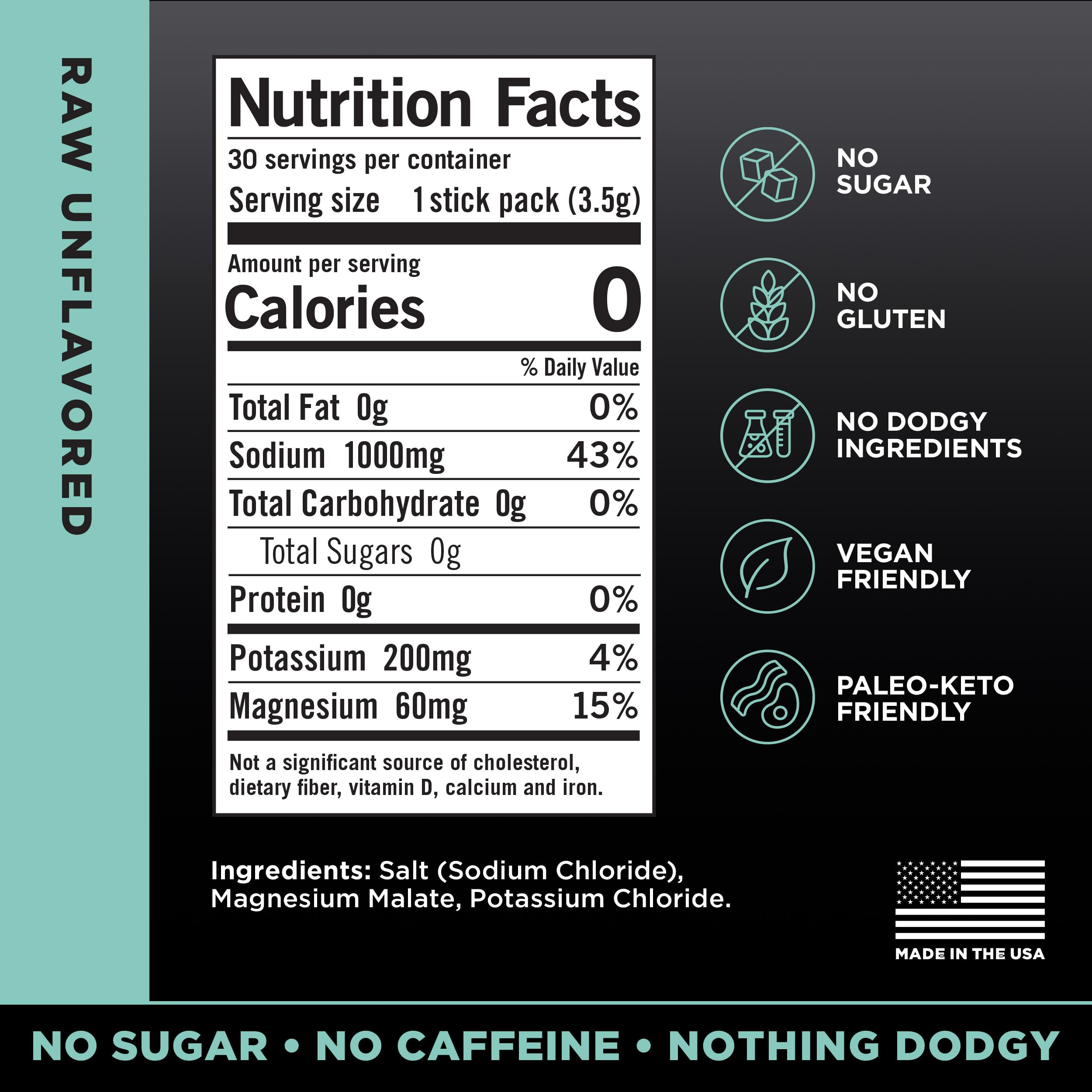 LMNT Zero Sugar Electrolytes - Raw Unflavored Salt | Drink Mix | 30-Count Drink LMNTUS supplements