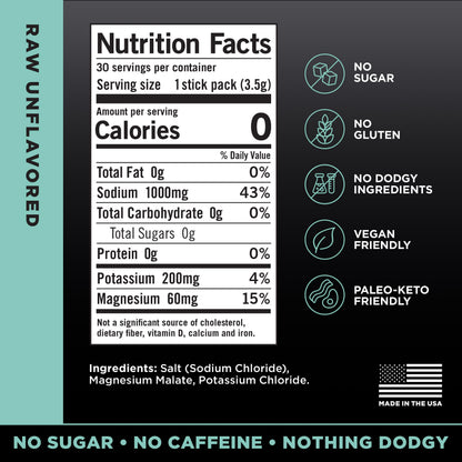 LMNT Zero Sugar Electrolytes - Raw Unflavored Salt | Drink Mix | 30-Count Drink LMNTUS supplements