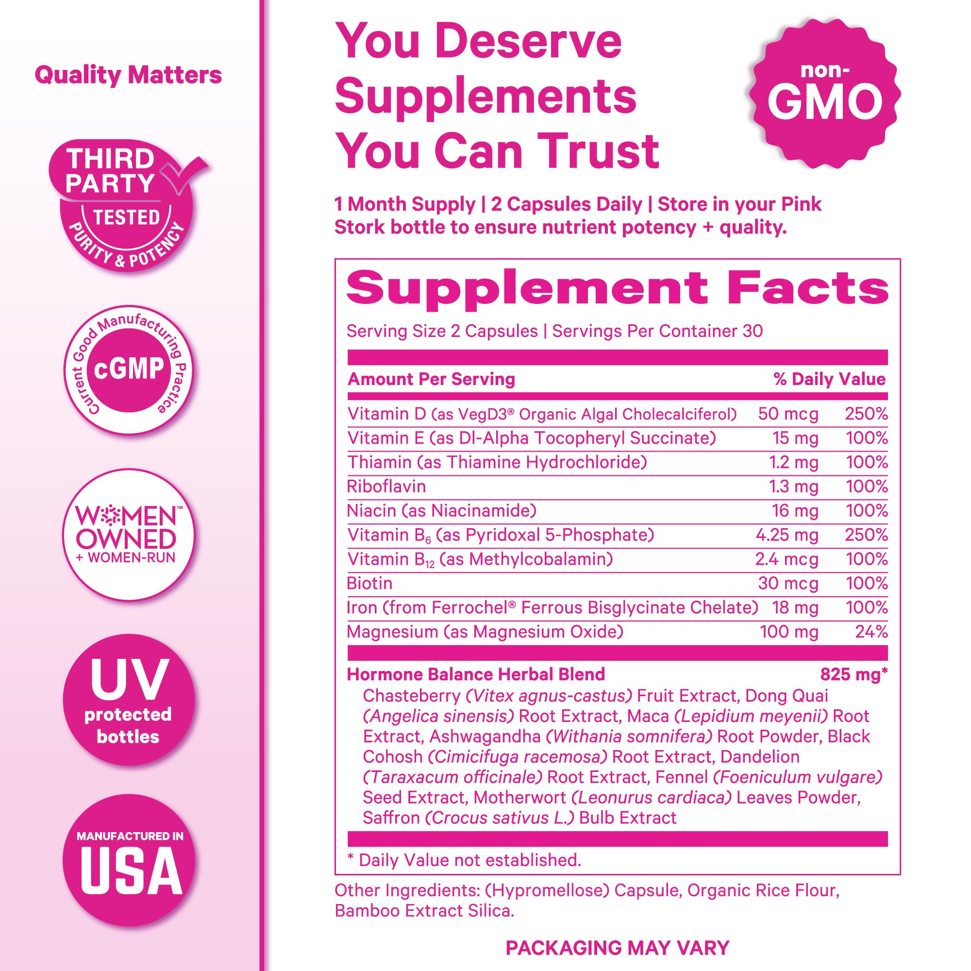 Pink Stork Hormone Balance Multivitamin for Women | 18-in-1 Vitex, Saffron, Ashwagandha, Magnesium | Mood, Energy, Cortisol, Adrenal Support | PMS, Perimenopause Support | 60 Vegan Capsules Pink StorkAu supplements