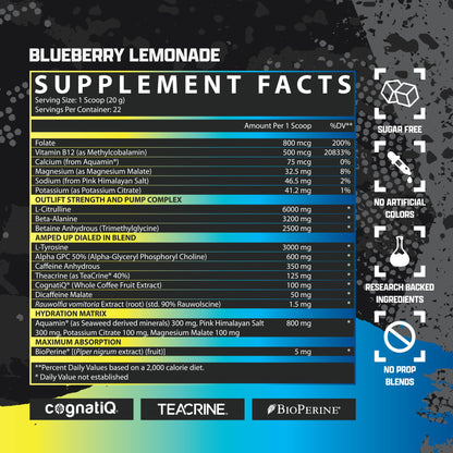 OUTLIFT Amped Max Dosed Pre Workout Powder, 6G Citrulline, 3.2G Beta Alanine Nutrex ResearchUS supplements