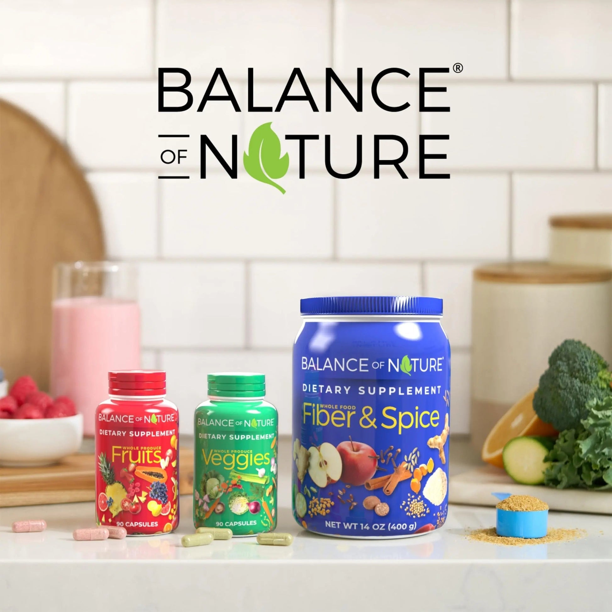 Balance of Nature Fruits & Veggies Supplements - Whole Fruit and Vegetable Ingredients for Women, Men, and Kids - 90 Fruits Capsules, 90 Veggies Capsules - 2 Sets Balance of NatureAu supplements