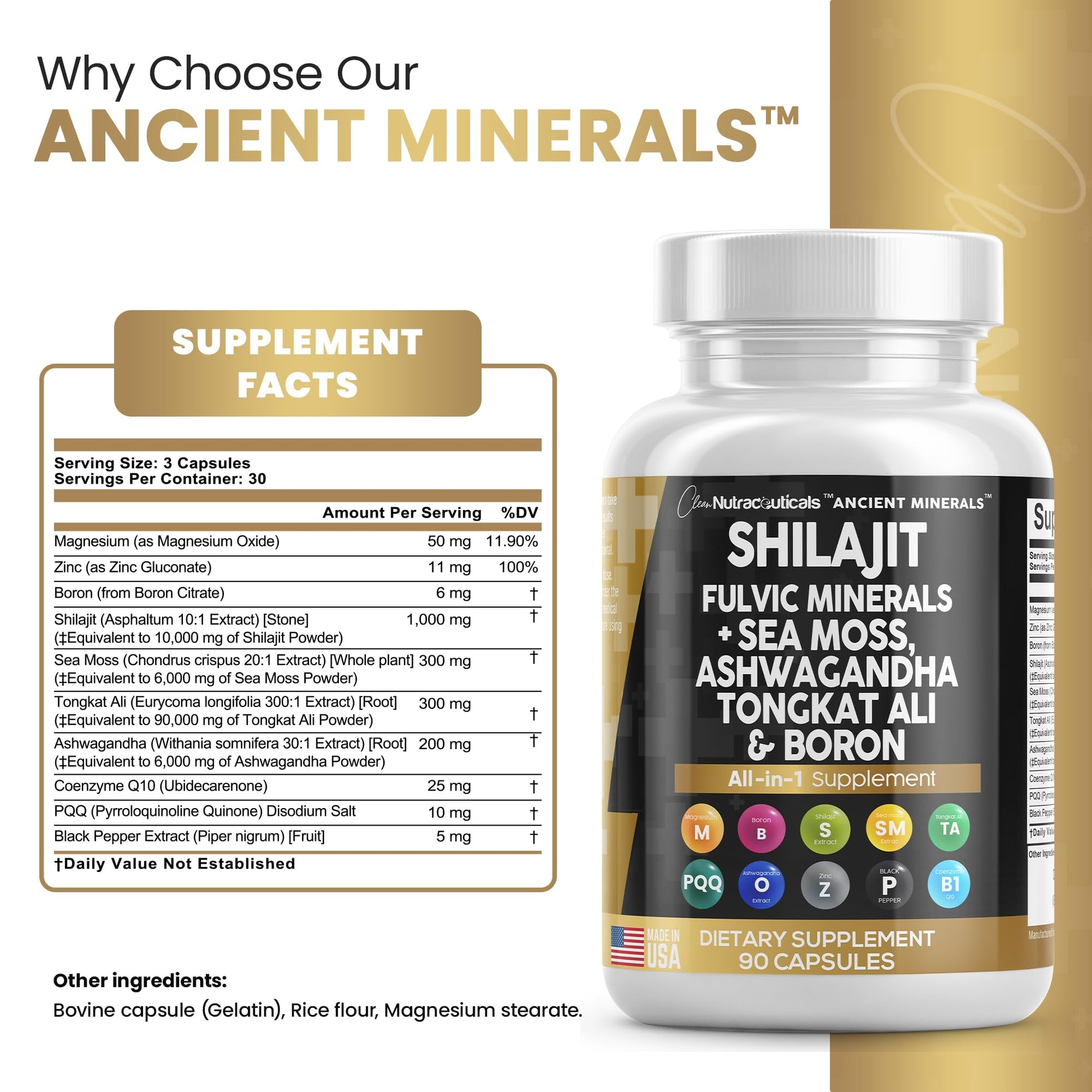 Pure Shilajit Supplement 10,000mg Himalayan w Sea Moss 6000mg Clean NutraceuticalsAu supplements