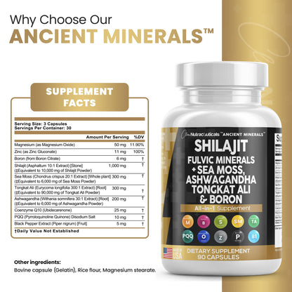 Pure Shilajit Supplement 10,000mg Himalayan w Sea Moss 6000mg Clean NutraceuticalsUS supplements