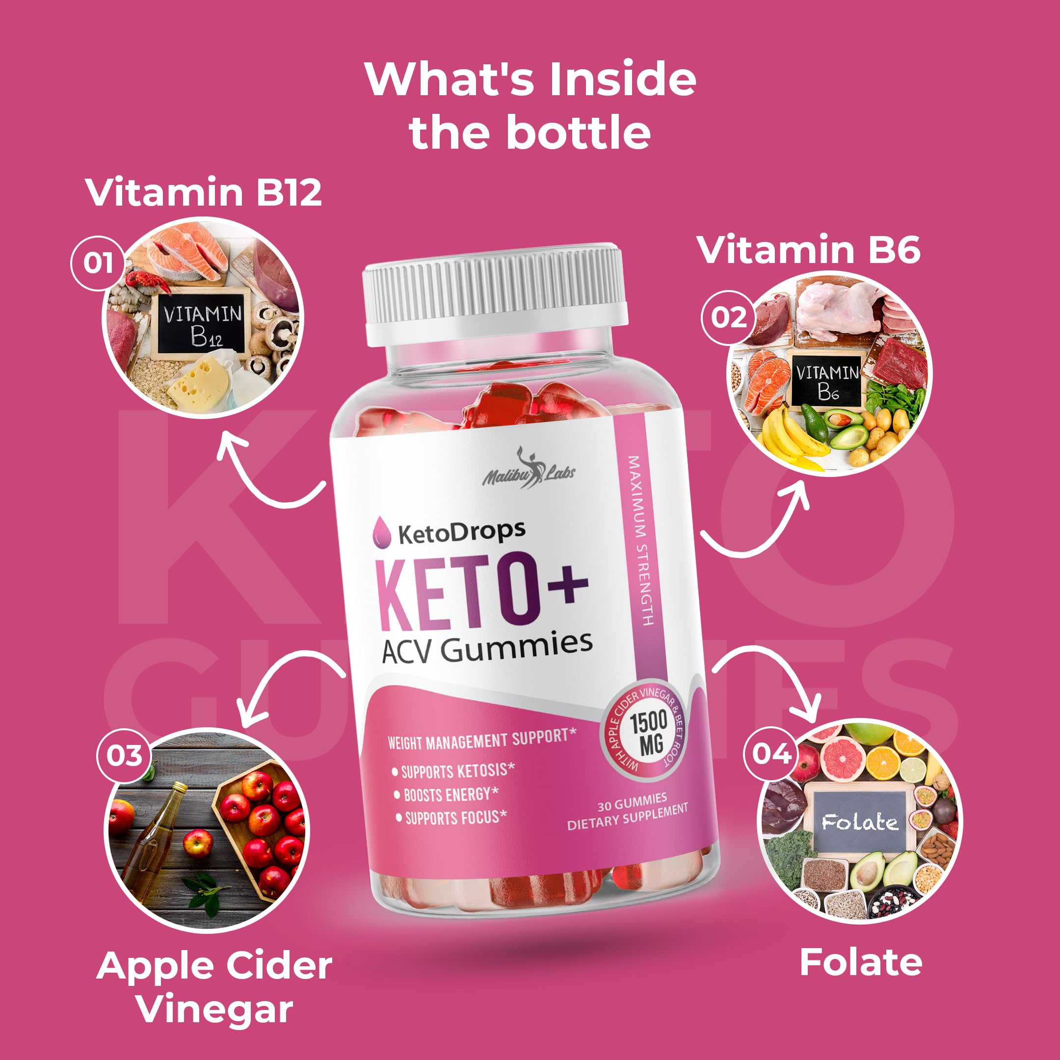 Keto Drops ACV Gummies Weight Loss - 1500mg Once a Day, Strong Time Released Malibu LabsUS supplements