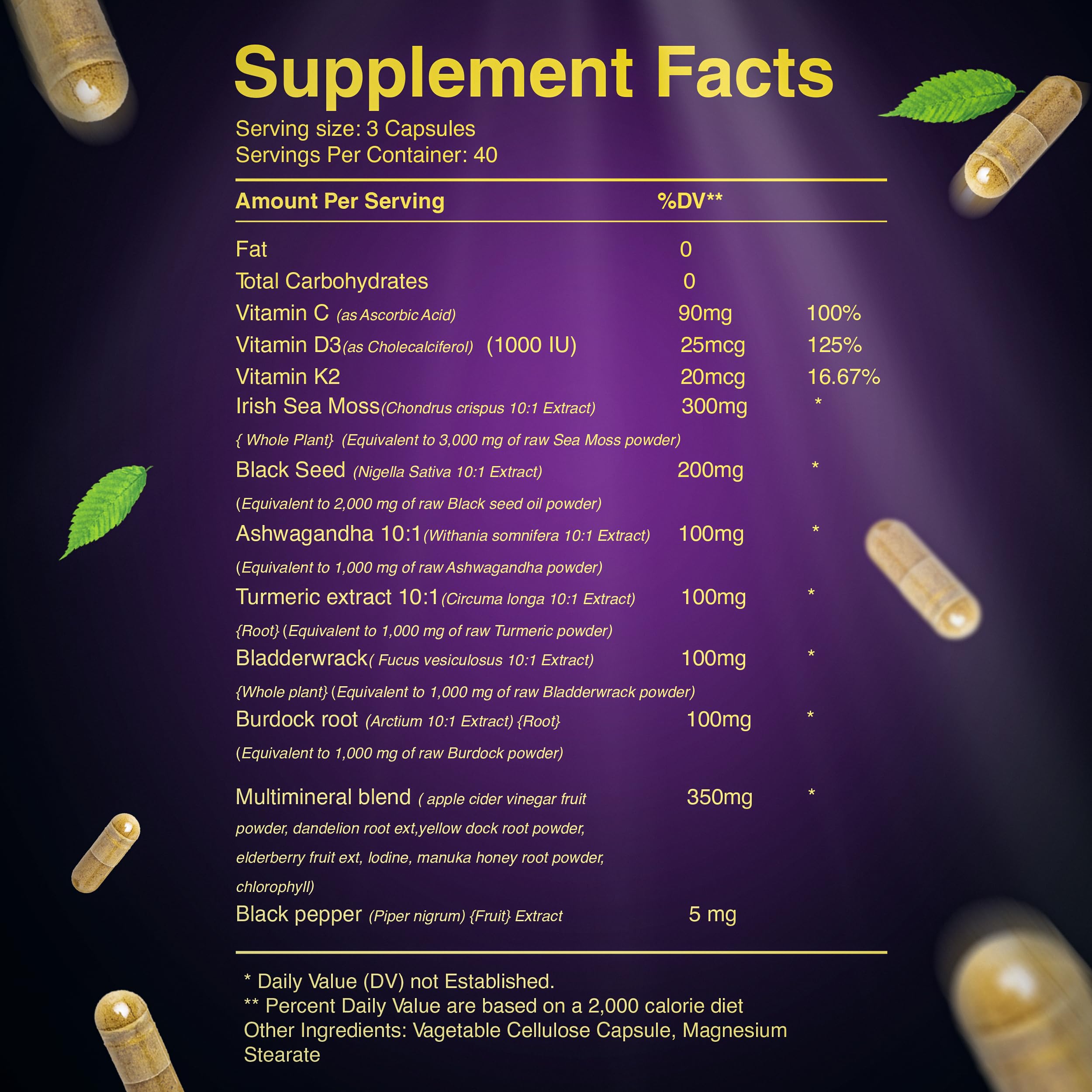 LetaGreen Ocean Wild Sea Moss Capsules - 120 Black Seed Oil Sea Moss Pills LetaGreenUS supplements