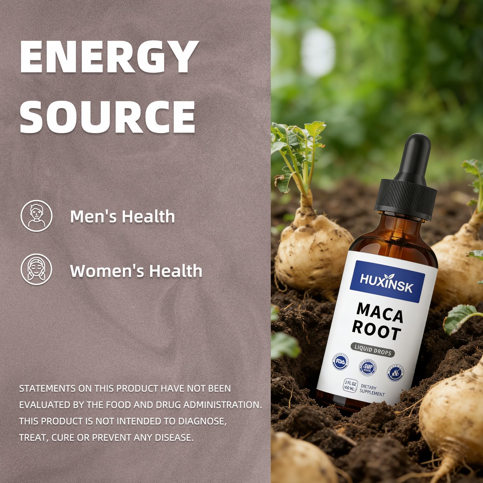 Maca Root Liquid Drops Extract | Peruvian Black & Red Blend | Natural Energy & Hormone Balance | Alcohol-Free, 60ml Vegan Tincture HUXINSKAu supplements