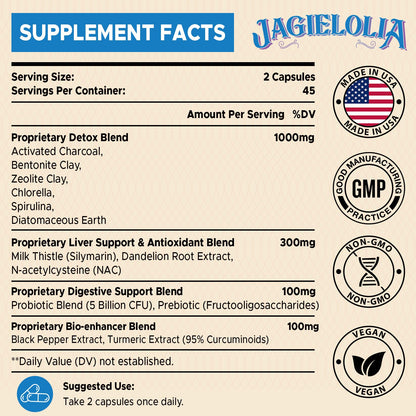 All-In-One Detox Binder Supplement 1500 MG - High Bioavailability, Liver Gut Detox Cleanse JagieloliaUS supplements
