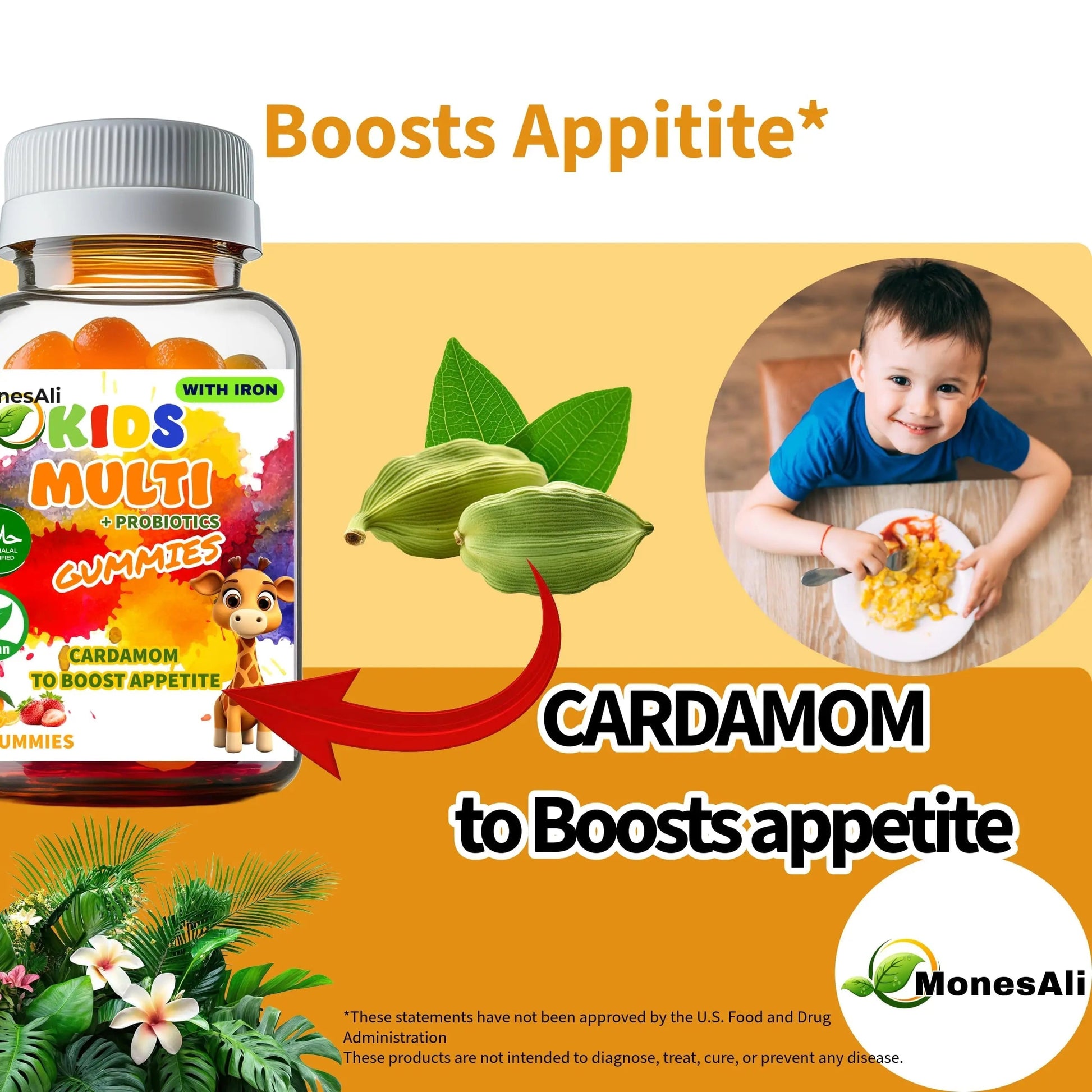 MonesAli Kids Multivitamin Gummies with Iron & Probiotics – Vegan, Gelatin-Free, Halal, Orange & Strawberry Flavors, 90 Count MonesAliAu supplements