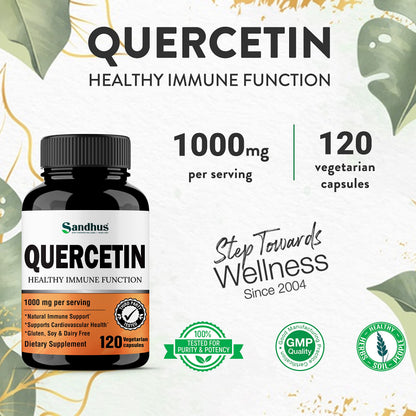 Sandhu's Quercetin 1000mg Per Serving 120 Count Vegetarian Capsules Bioflavonoids Sandhu'sUS supplements
