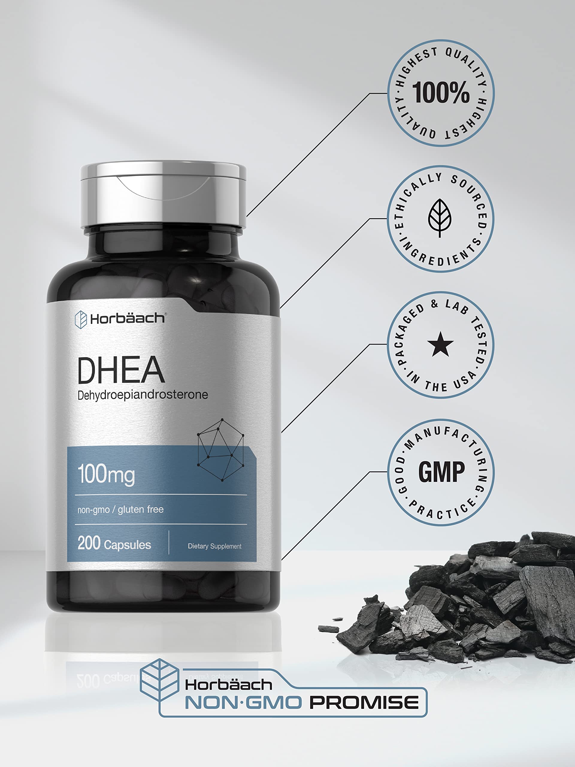 DHEA 100mg | 200 Capsules | Non-GMO, Gluten Free Supplement | by Horbaach HorbäachAu supplements