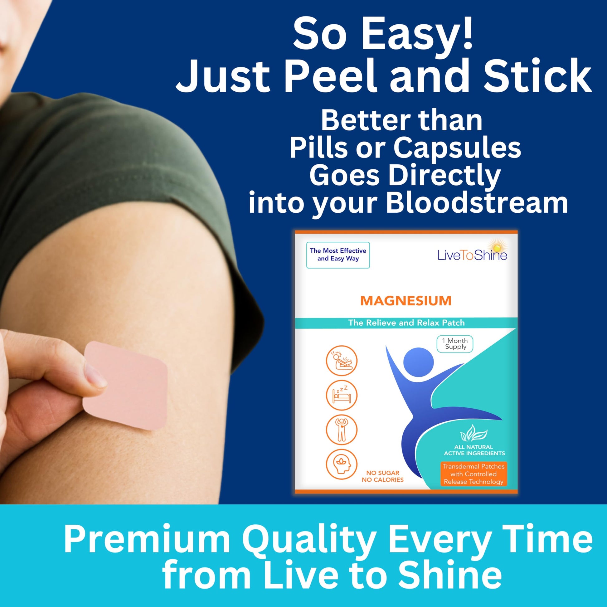 Magnesium Patches for Men and Women - Sleep Support & Relaxation, Muscle Recovery, Nerve Function - USA Made - 30 Premium Fast-Acting, Slow-Release Patches - Live To Shine Live To ShineAu supplements