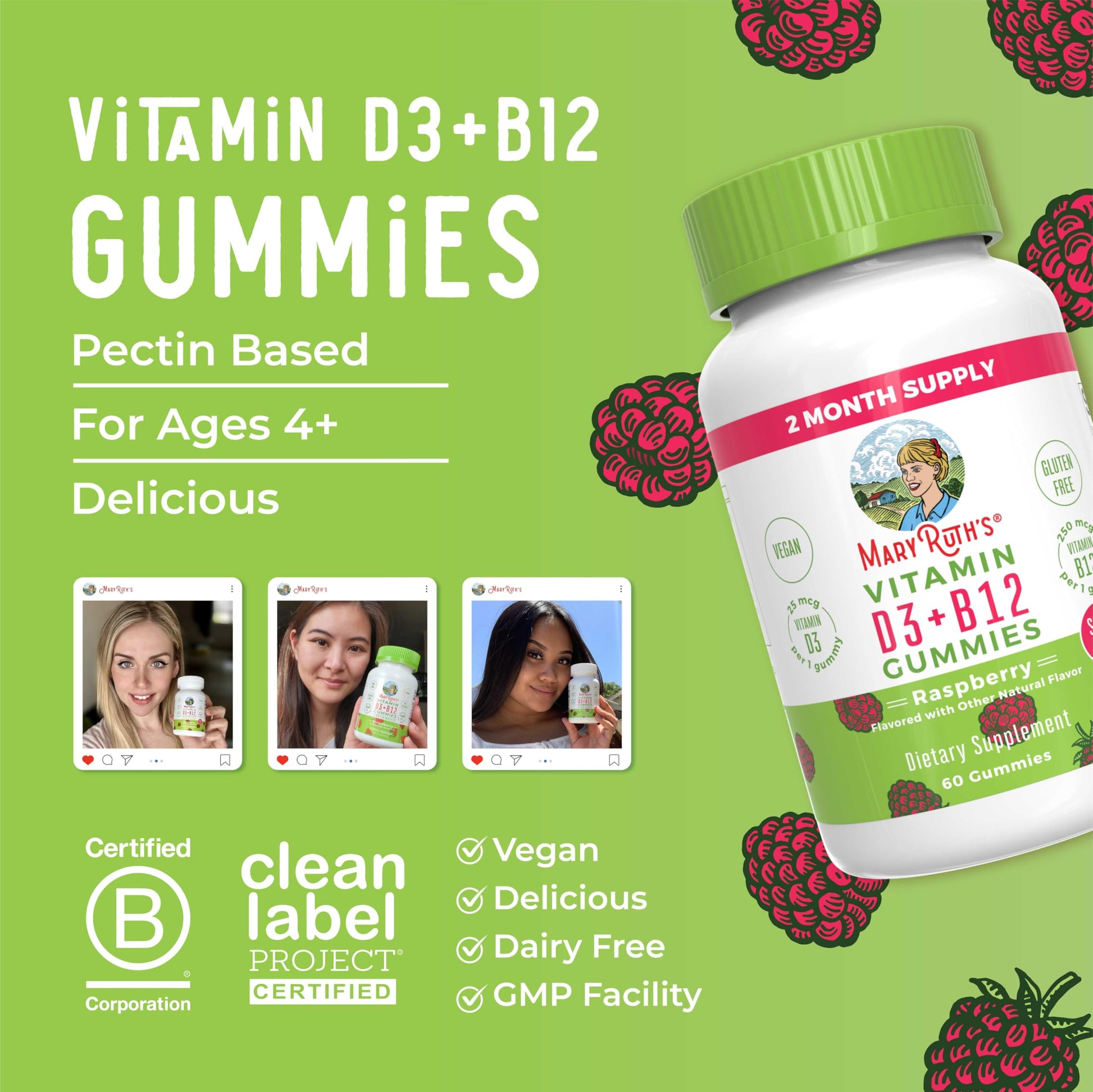 MaryRuth Organics Sugar Free | 2 Month Supply | Vitamin D & B12 Vitamin Supplements for Adults & Kids | Bone Health | Immune Support | Vegan | Non-GMO | 60 Servings MARYRUTH'SUS supplements
