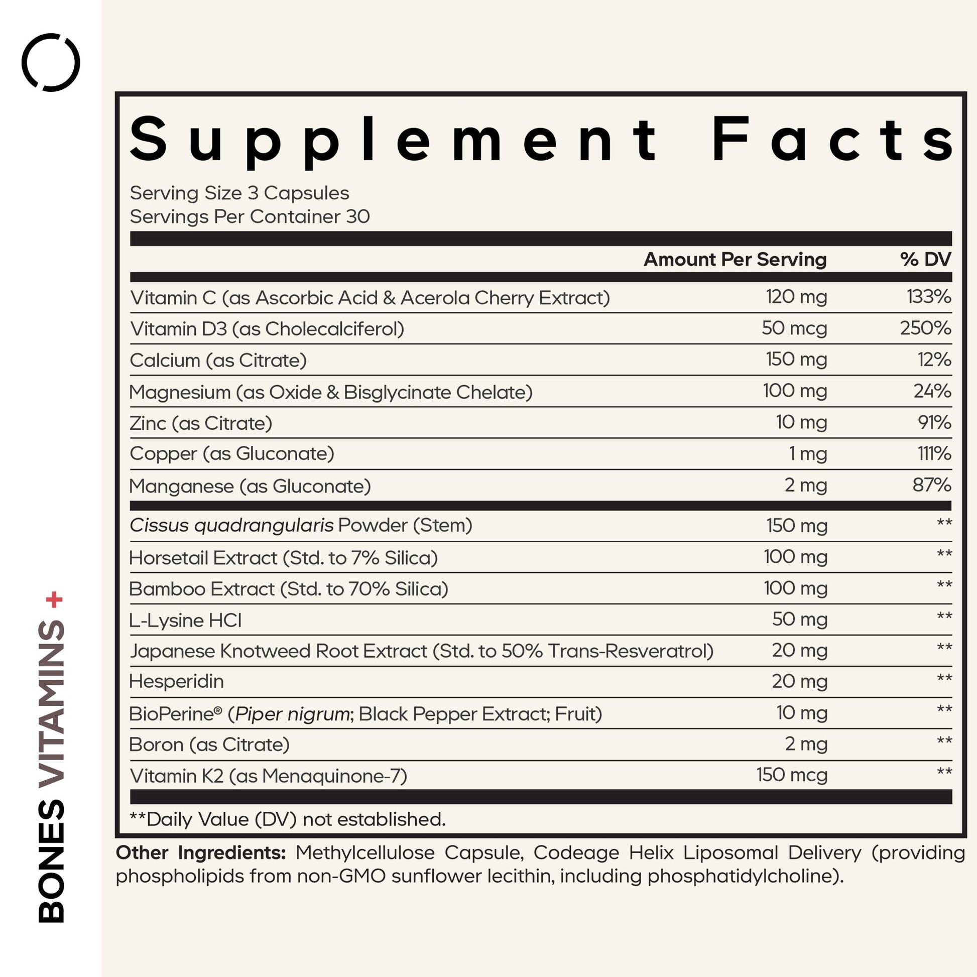 Codeage Bones Vitamins+ - Vitamin D3 & K2, Vitamin C, Calcium, Magnesium, Zinc, Hesperidin, L-Lysine, Manganese, Bamboo, Horsetail, Cissus, Boron, Trans-Resveratrol, Non-GMO Supplement - 90 Capsules CodeageAu supplements