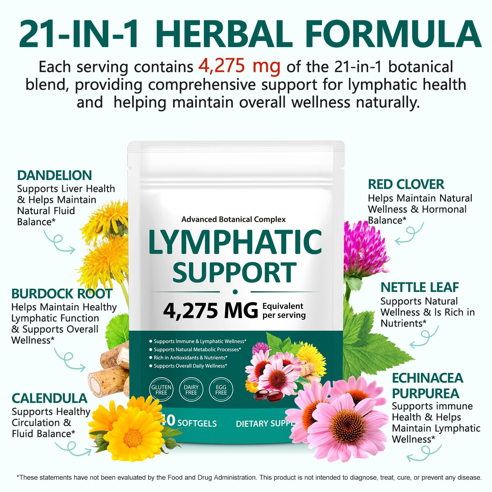 chenyayun Lymphatic Drainage Supplements, 240 Softfels, 21-in-1 Natural Herbal Blends with Echinacea, Dandelion, Burdock Root for Lymph System, Immune Support, Cleanse, Less Swelling/Bloating chenyayunAu supplements