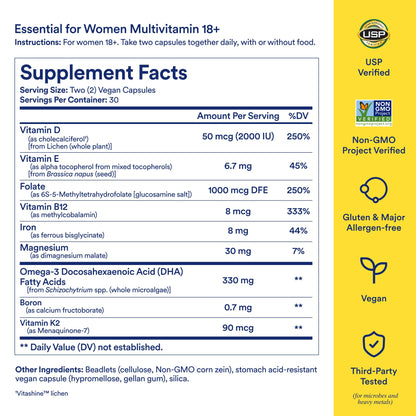 Ritual Multivitamin for Women 18+ with Vitamin D3 for Immune Support*, Vegan Omega 3 DHA, B12, Iron, Gluten Free, Non GMO, USP Verified, Mint, 30 Day Supply, 60 Capsules RitualUS supplements
