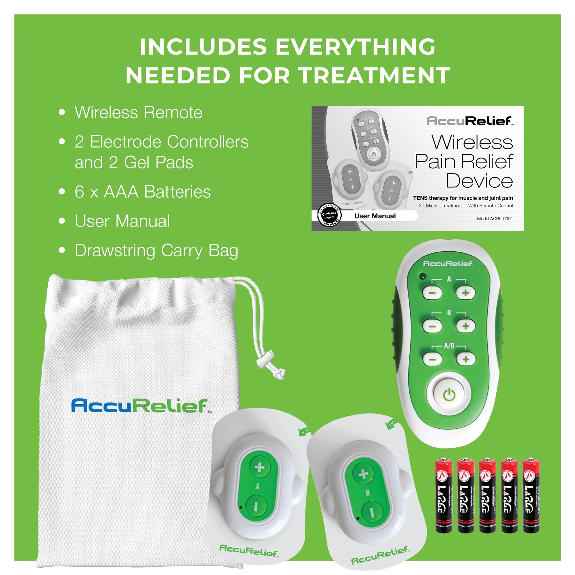 AccuRelief Wireless TENS Unit with Remote Control, TENS Pain Relief Device and Muscle Stimulator, for Back Pain, Neck Pain, Arm and Leg Pain AccuReliefAu supplements