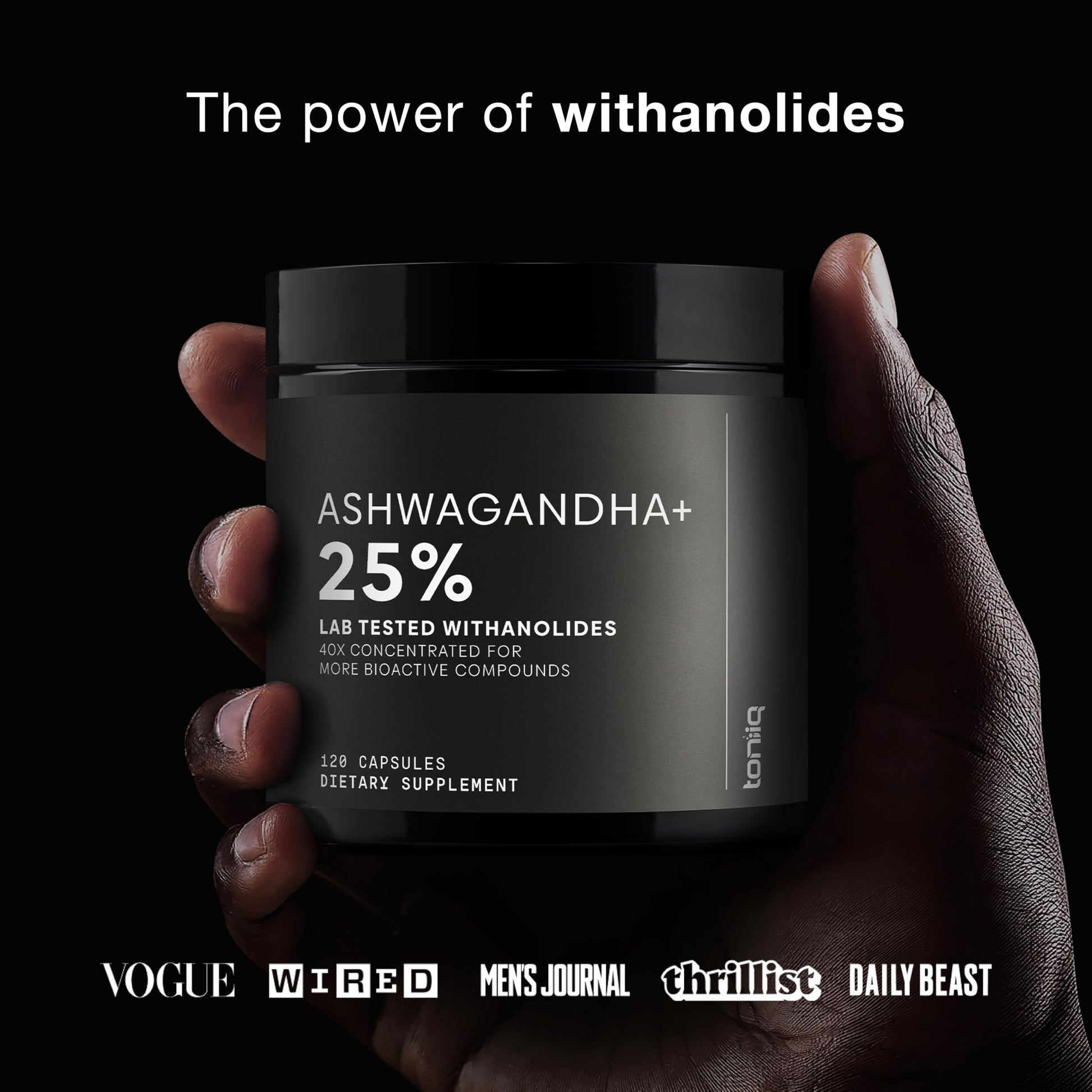 Toniiq Ashwagandha – 40:1 Concentrated Extract – 25% Withanolides – Wild Harvested in India – Highly Bioavailable with Black Pepper – Third-Party Tested – 120 Capsules - 1,300mg per Serving ToniiqAu supplements