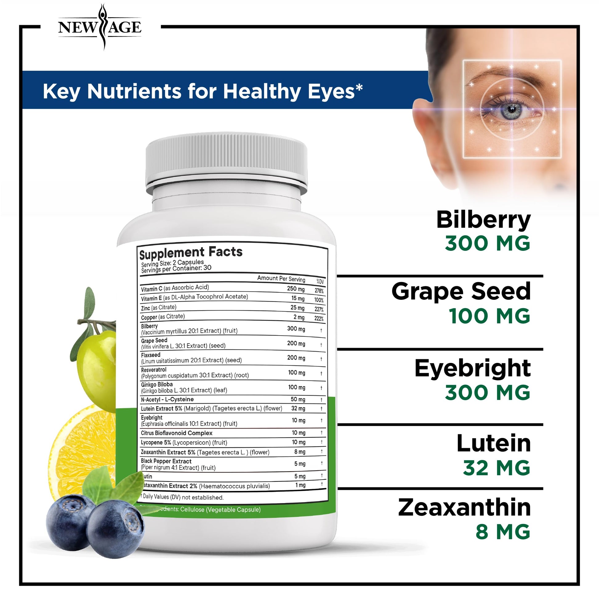 NEW AGE AREDS 2 Eye Vitamins - Lutein, Zeaxanthin, Bilberry, Astaxanthin Mineral Vision Supplement - 180 Count NEW AGEAu supplements