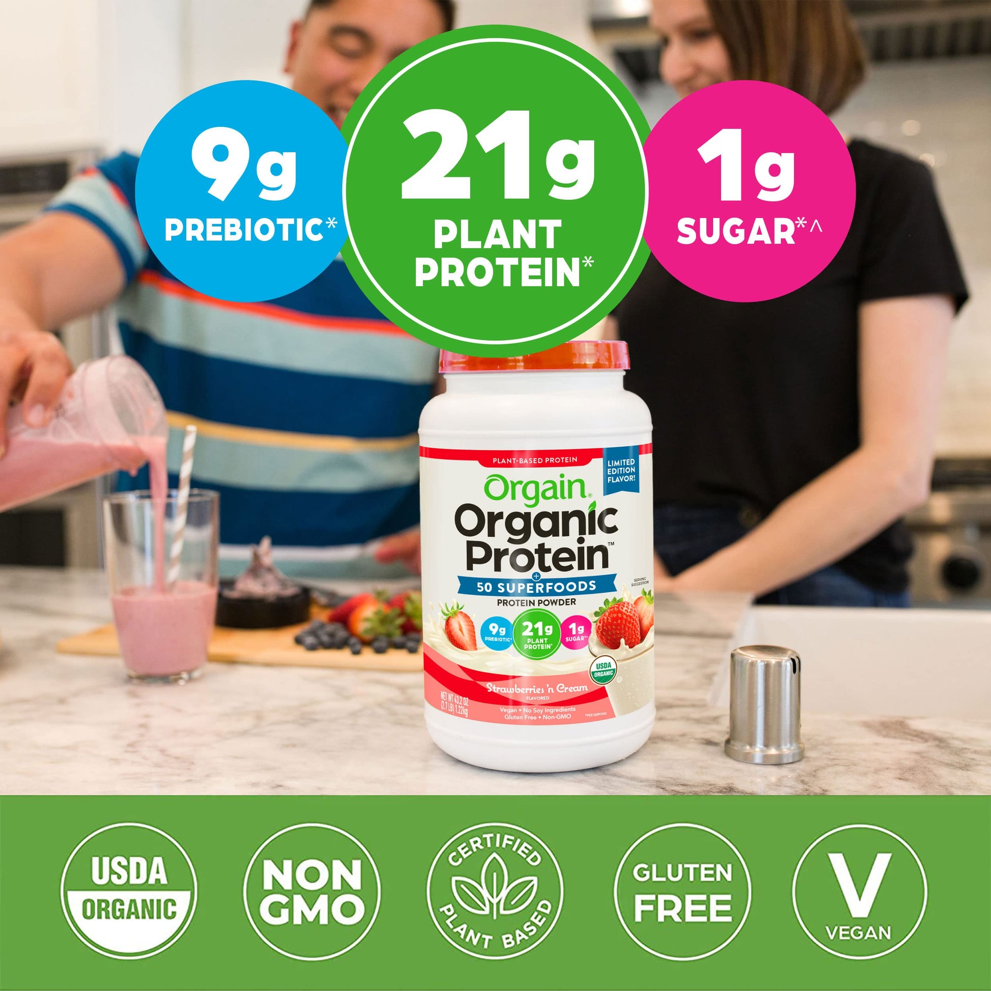 Orgain Organic Vegan Protein Powder + 50 Superfoods, Strawberries and Cream OrgainAu supplements