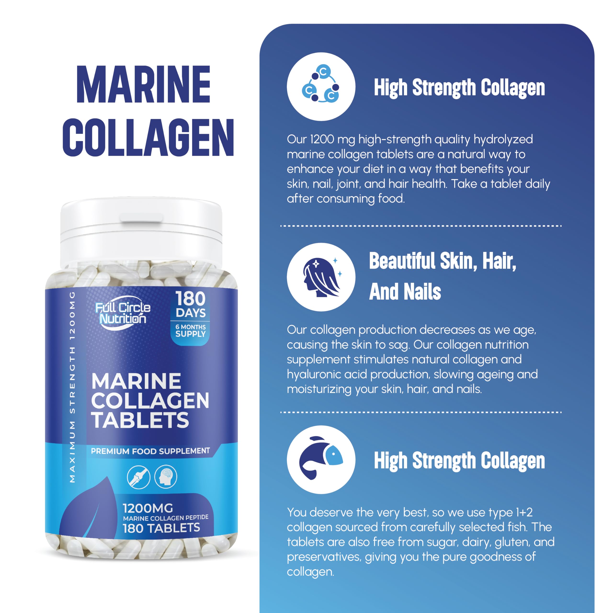 Marine Collagen Tablets 1200MG - 2400MG - 180 Days Supply GenericAu supplements