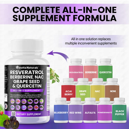 Resveratrol 6000mg Quercetin 4000mg Berberine 2000mg Grape Seed Extract 3000mg Winvita NaturalsUS supplements
