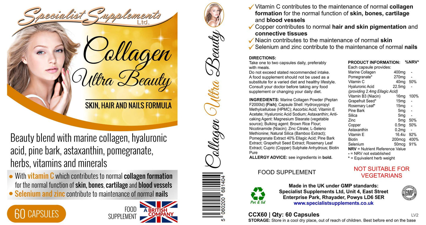 Specialist Supplements Collagen Ultra Beauty Marine Collagen, Hyaluronic Acid, Vitamin, Mineral Specialist SupplementsUS supplements