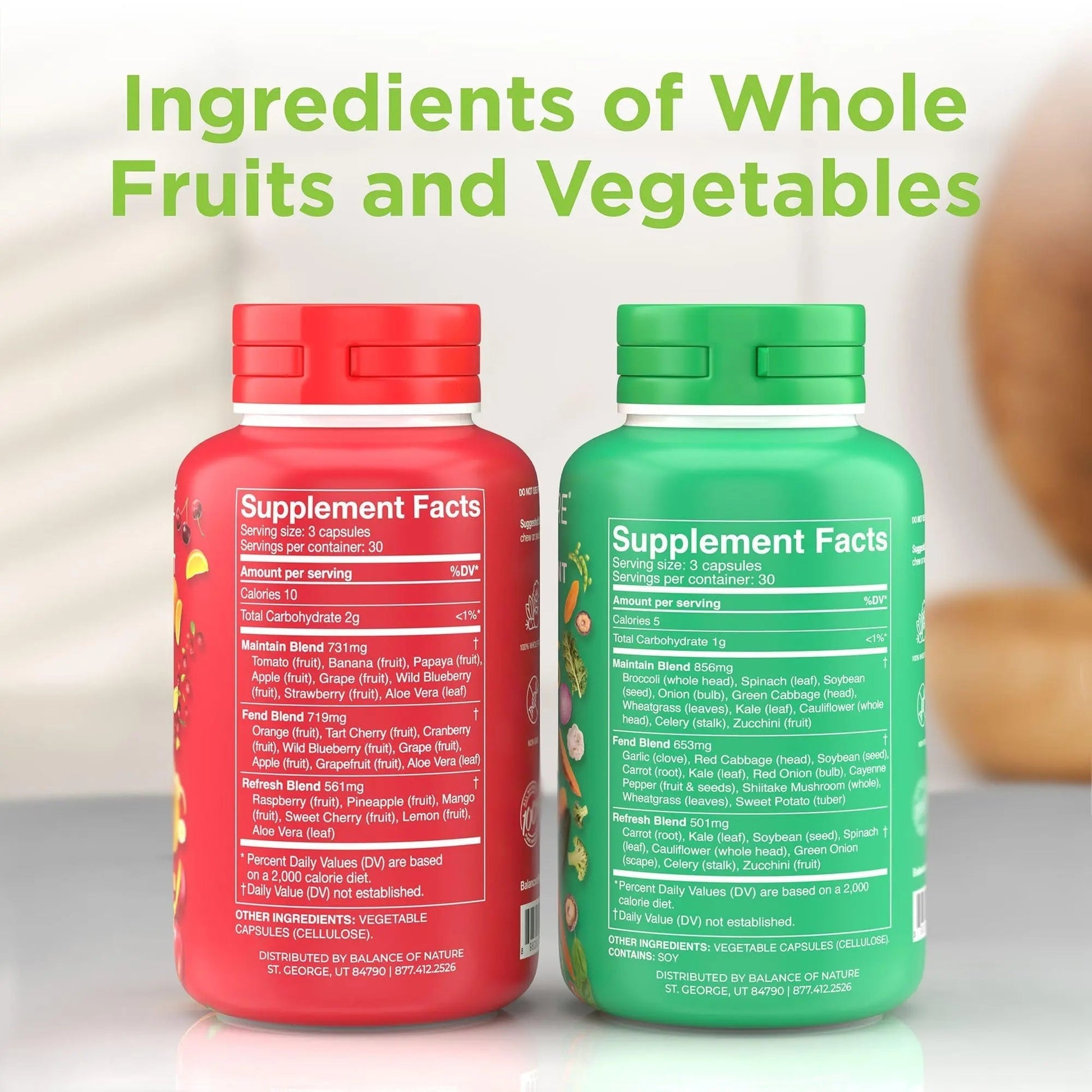 Balance of Nature Fruits & Veggies Supplements - Whole Fruit and Vegetable Ingredients for Women, Men, and Kids - 90 Fruits Capsules, 90 Veggies Capsules - 1 Set Balance of NatureAu supplements