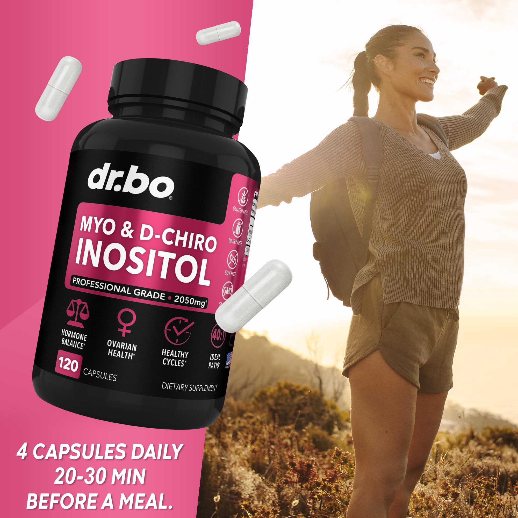 Myo-Inositol & D-Chiro Inositol Supplement Capsules - 40:1 Ratio Hormone Balance DR. BOUS supplements