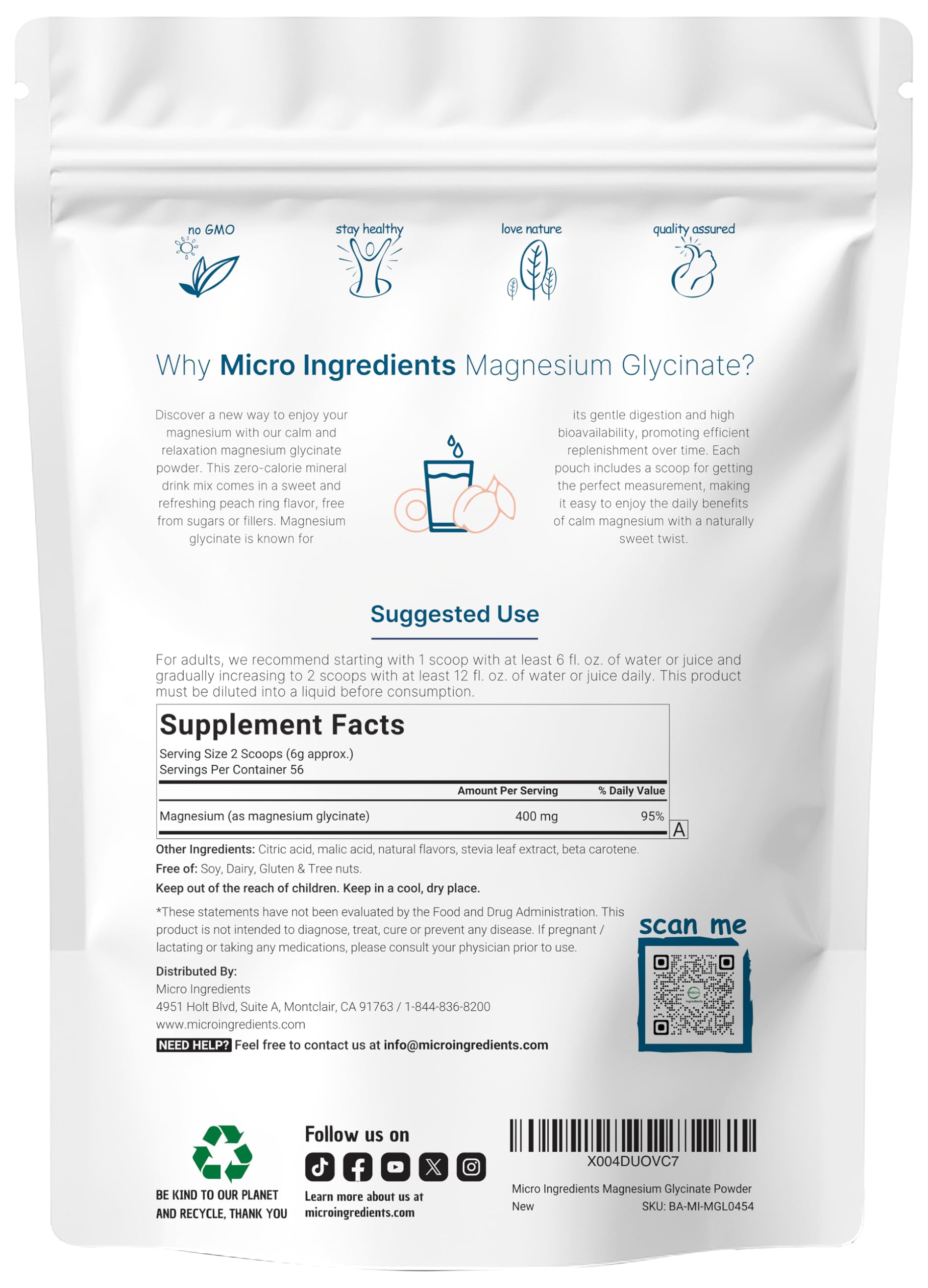 Magnesium Powder, 12oz (56 Servings) | Magnesium Glycinate Powder | Sweet Peach Ring Flavored | Sleep, Muscle, Heart & Nerve Health Support | Easily Absorbed | Non-GMO, Vegan, Sugar Free Micro IngredientsAu supplements