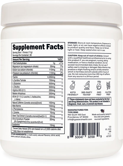 Type Zero Amino Burn Vegan BCAAs + Pre-Workout (Pina Colada Flavored) Type ZeroUS supplements