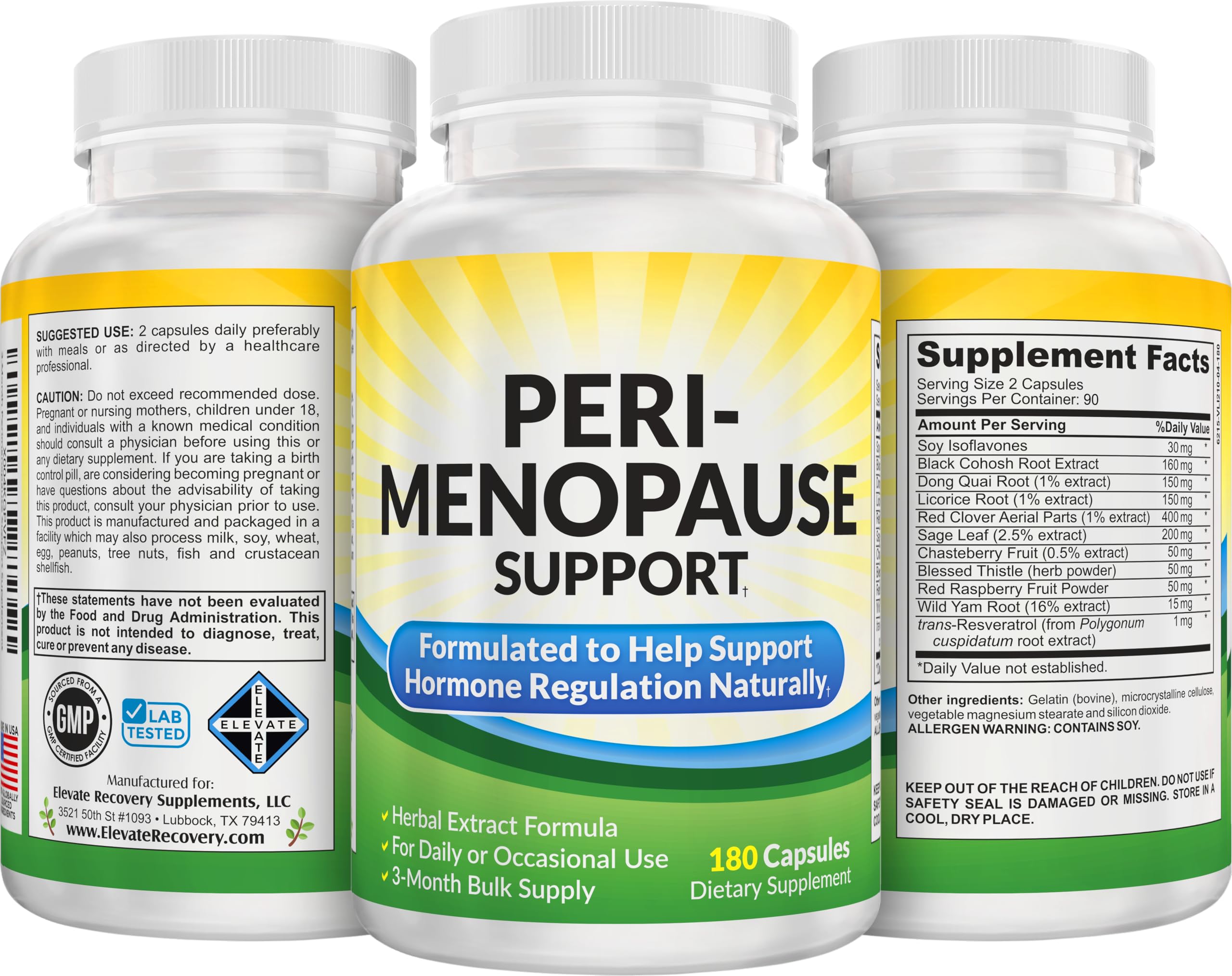 Perimenopause Support (3-Month) Supplement Blend | Women's Health & Hormone Support with 11 Herbs & Extracts | Female Hormonal Balance Supplements | 90-Day Bulk Supply | 180 Capsules Elevate Recovery SupplementsAu supplements