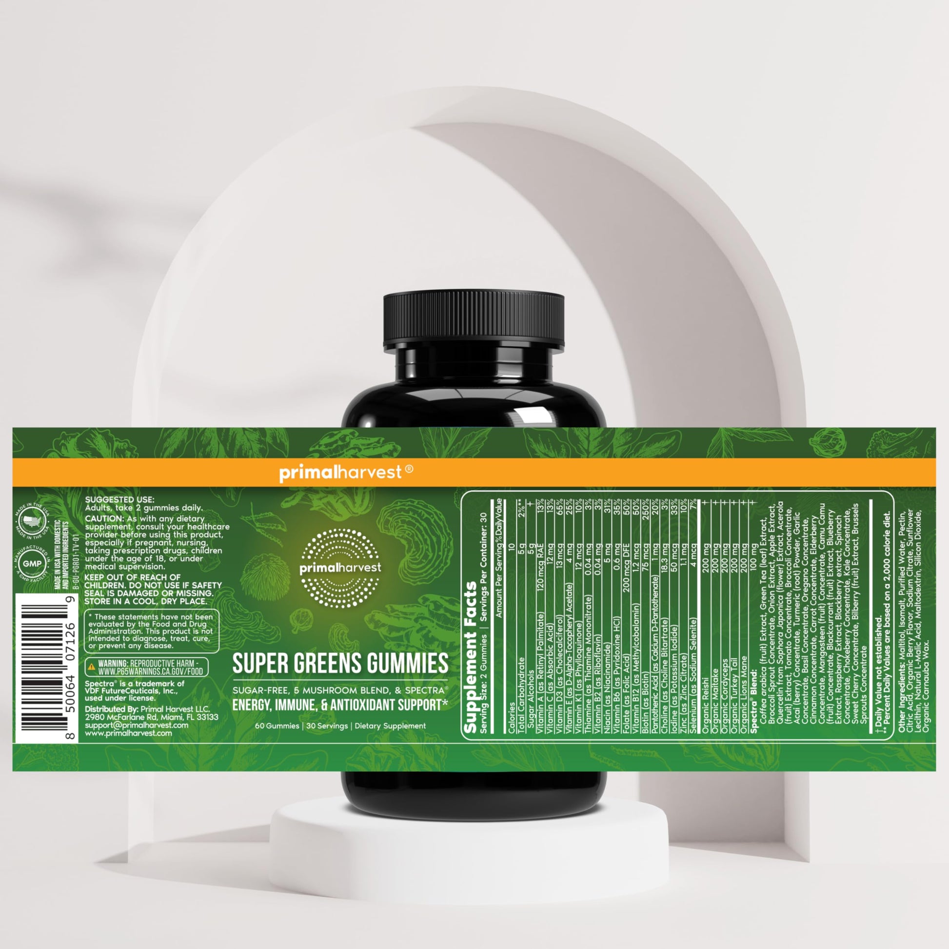 Primal Harvest Super Greens Gummies, Superfood Blend with Adaptogenic Mushrooms Vitamins & Nutrient-Rich Minerals & Antioxidants for Energy & Immune Support 1 Pack 60 Count, Primal HarvestAu supplements