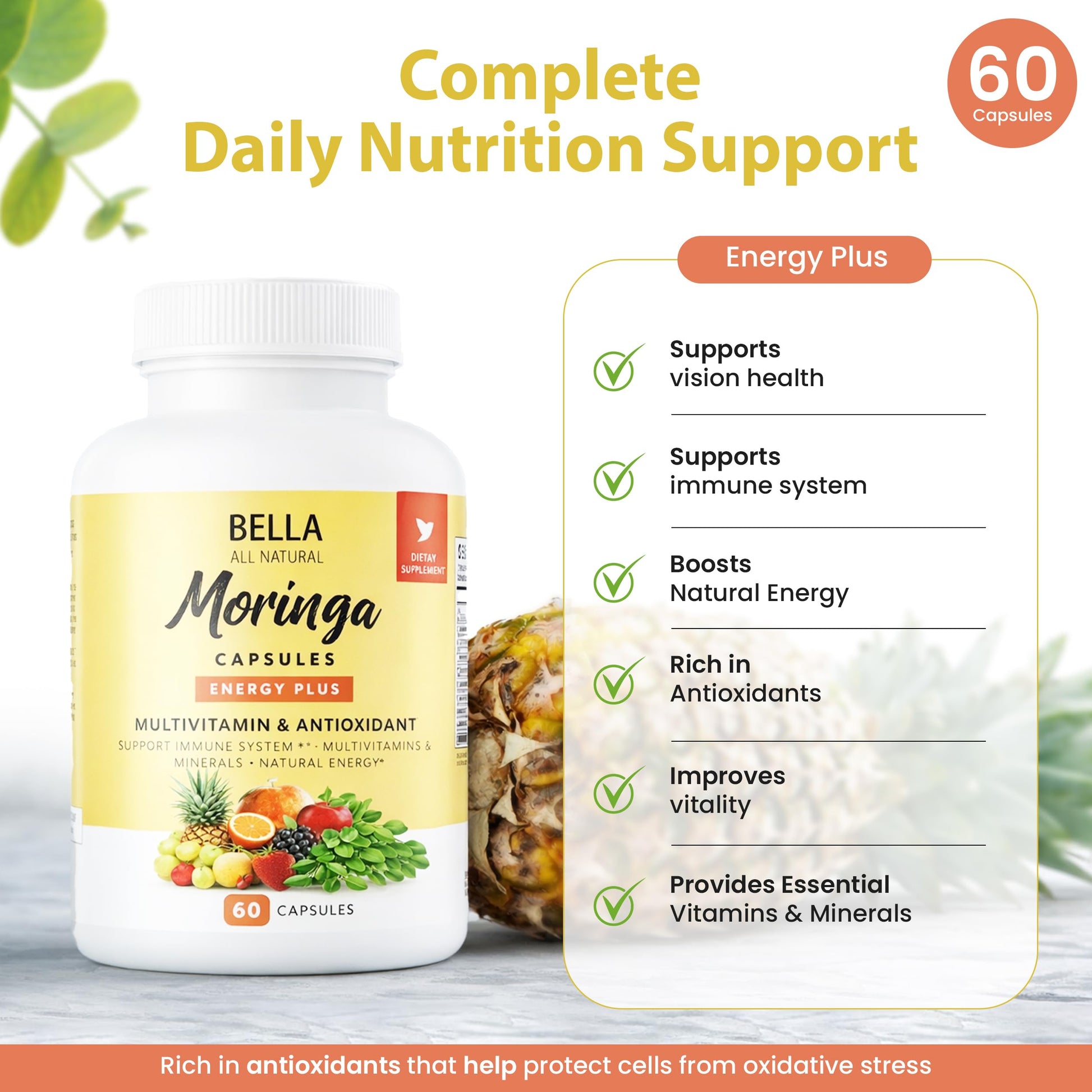 Bella All Natural Moringa Capsules 60 Count - Moringa Oleifera Leaf Supplement with Pomegranate & Elderberry Flavor, Pure Organic Moringa Capsules for Immune, Energy & Skin Health Support Bella All NaturalAu supplements