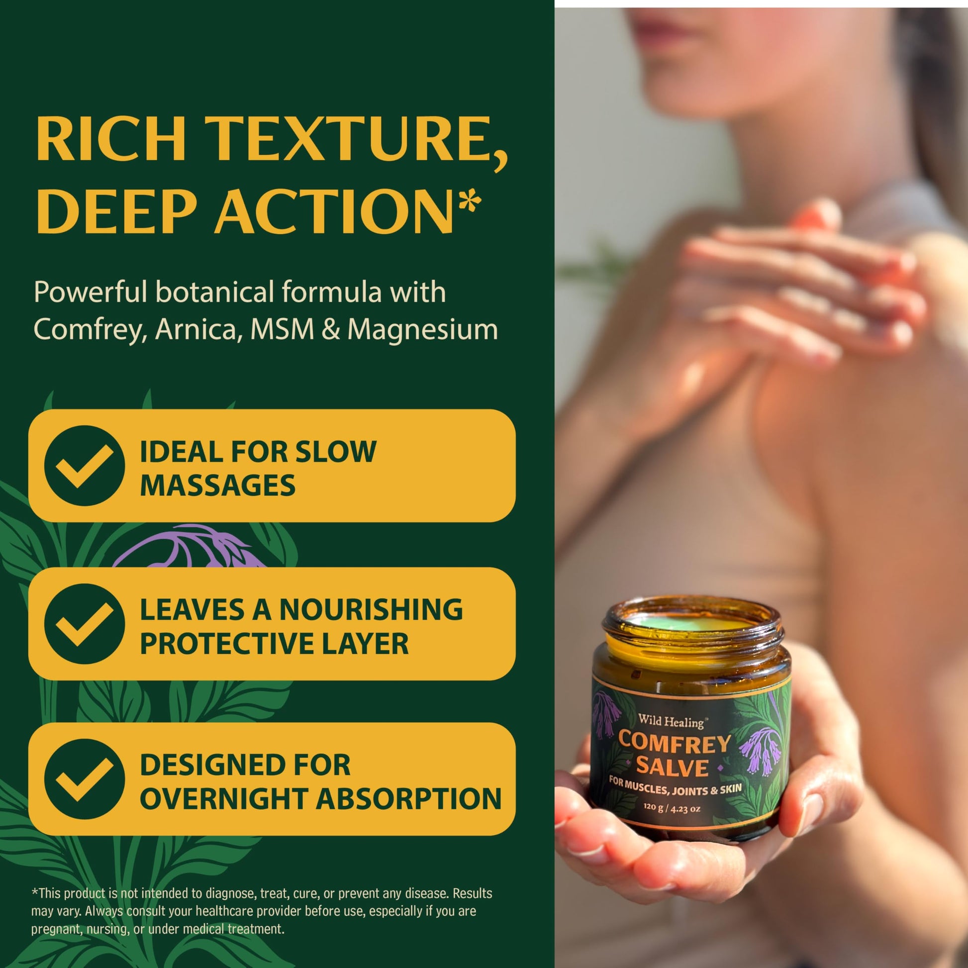 Wild Healing Comfrey Salve – Concentrated Herbal Balm with Arnica, Magnesium & MSM – Soothing Botanical Cream for Joints, Muscles & Dry Skin – 4.23 oz Wild HealingAu supplements