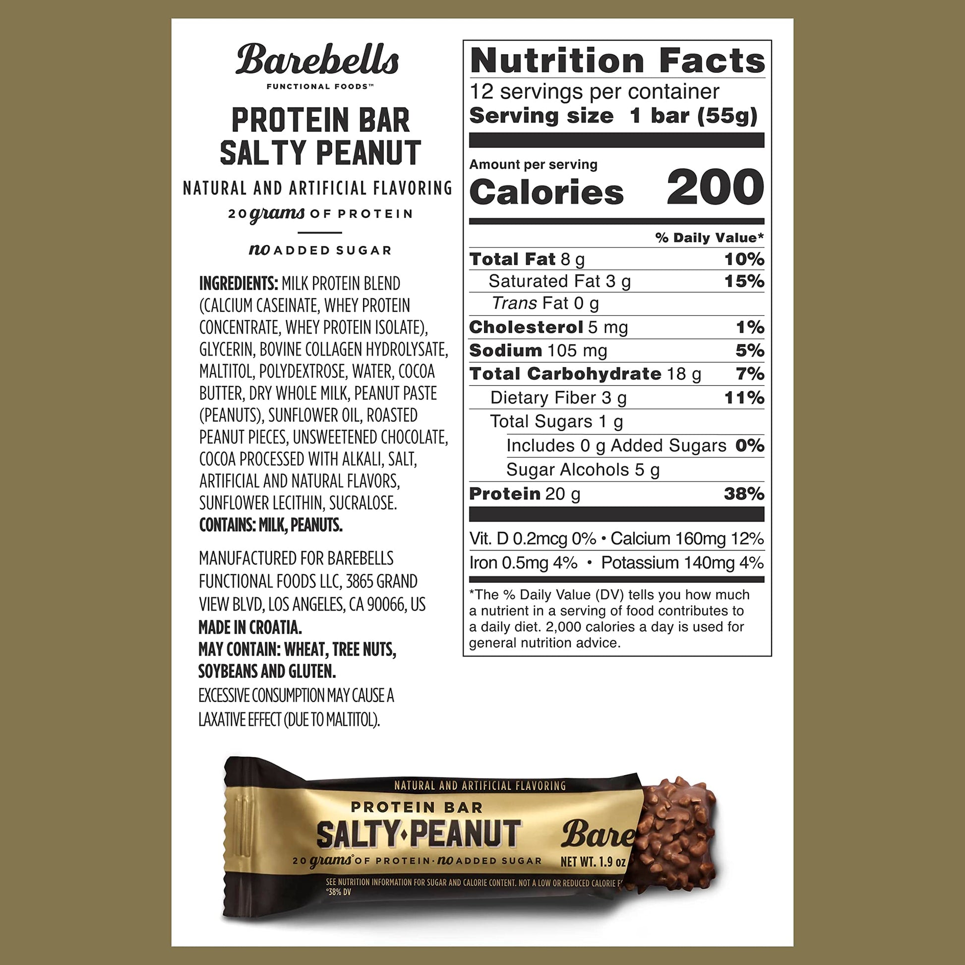 Barebells Salty Peanut Protein Bars, 12 Count - 20g Protein, 1g Sugar Snack Bars BAREBELLSUS supplements