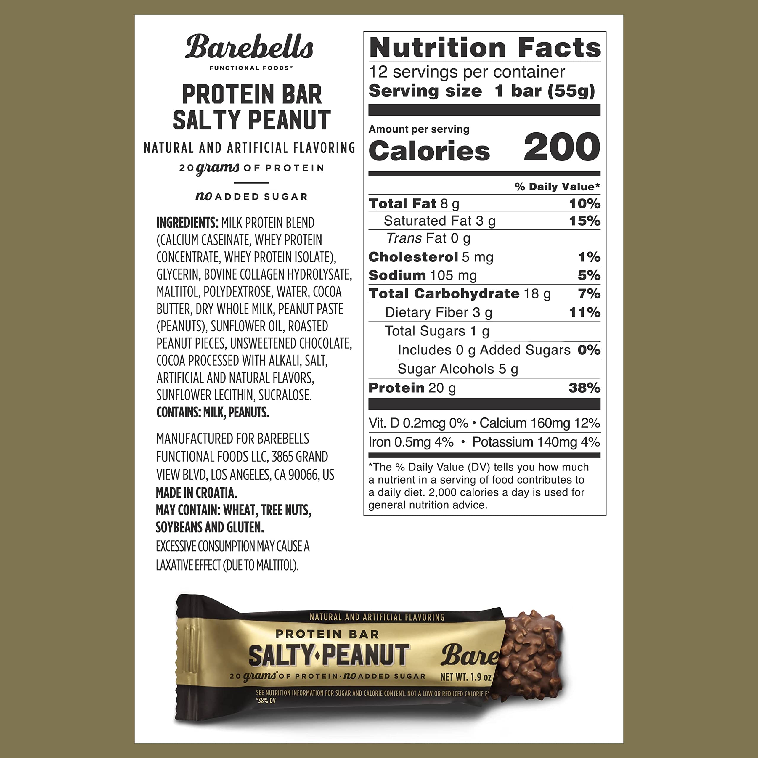 Barebells Salty Peanut Protein Bars, 12 Count - 20g Protein, 1g Sugar Snack Bars BAREBELLSUS supplements