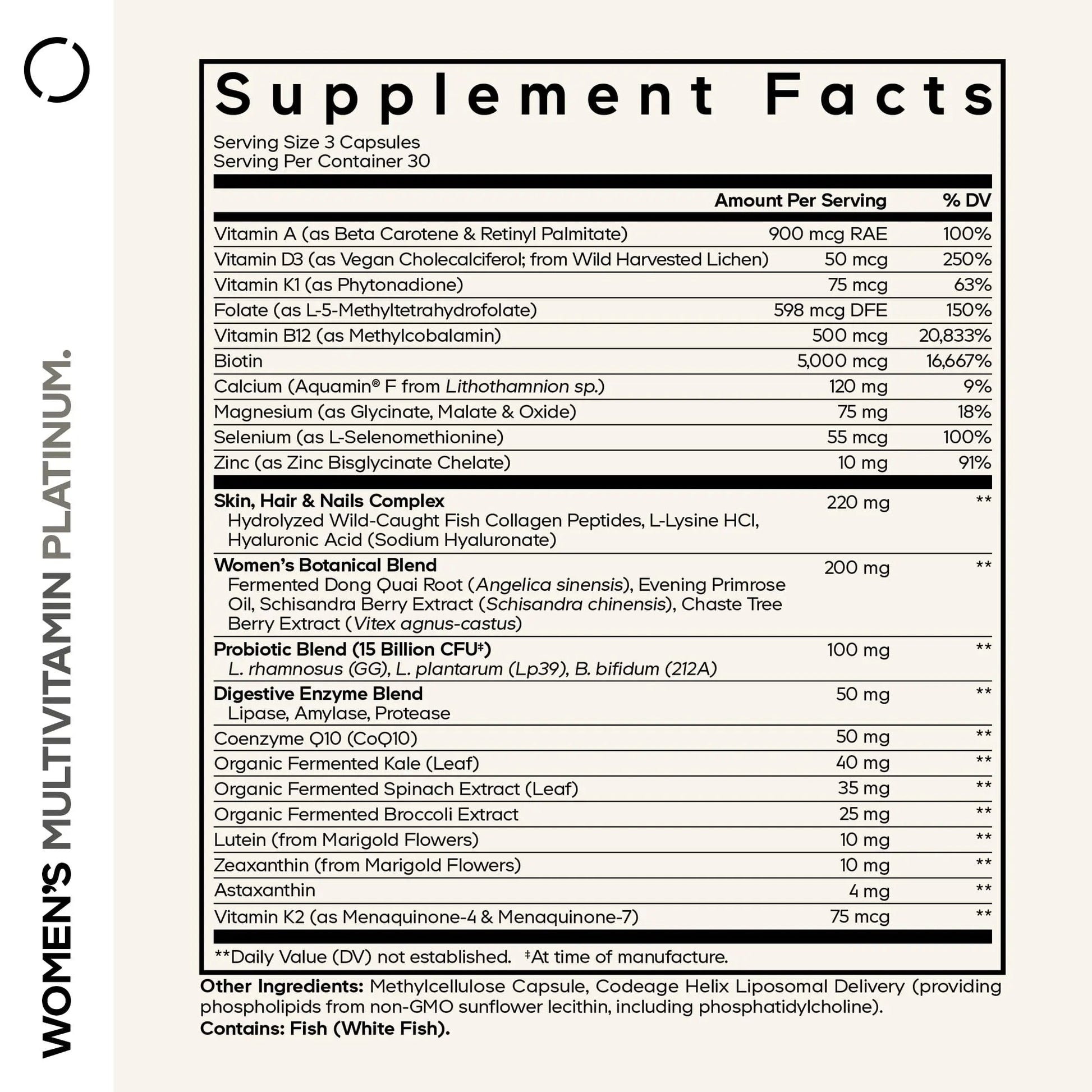 Codeage Women’s Multivitamin Platinum - Vitamins A D3 K1 K2 B12 & Minerals, CoQ10, Skin, Hair & Nails Complex, Collagen, Botanicals, Probiotics CodeageAu supplements